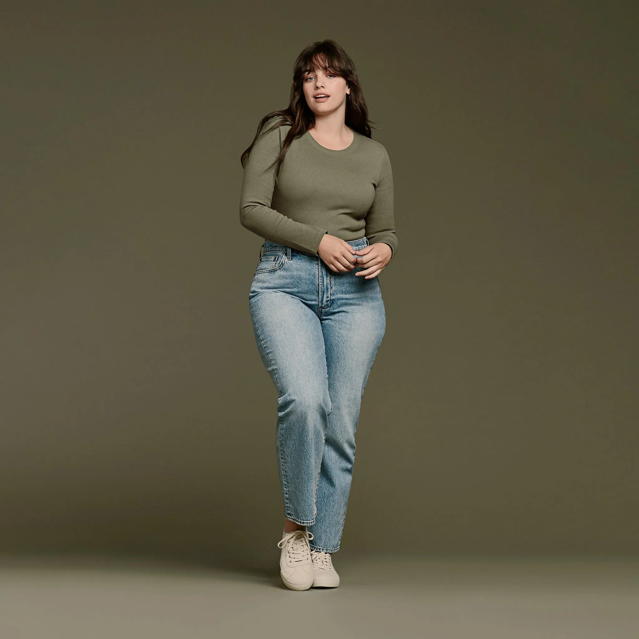 Long Sleeve Ribbed Crewneck Bodysuit | Olive sold by nuuds product image thumbnail 2