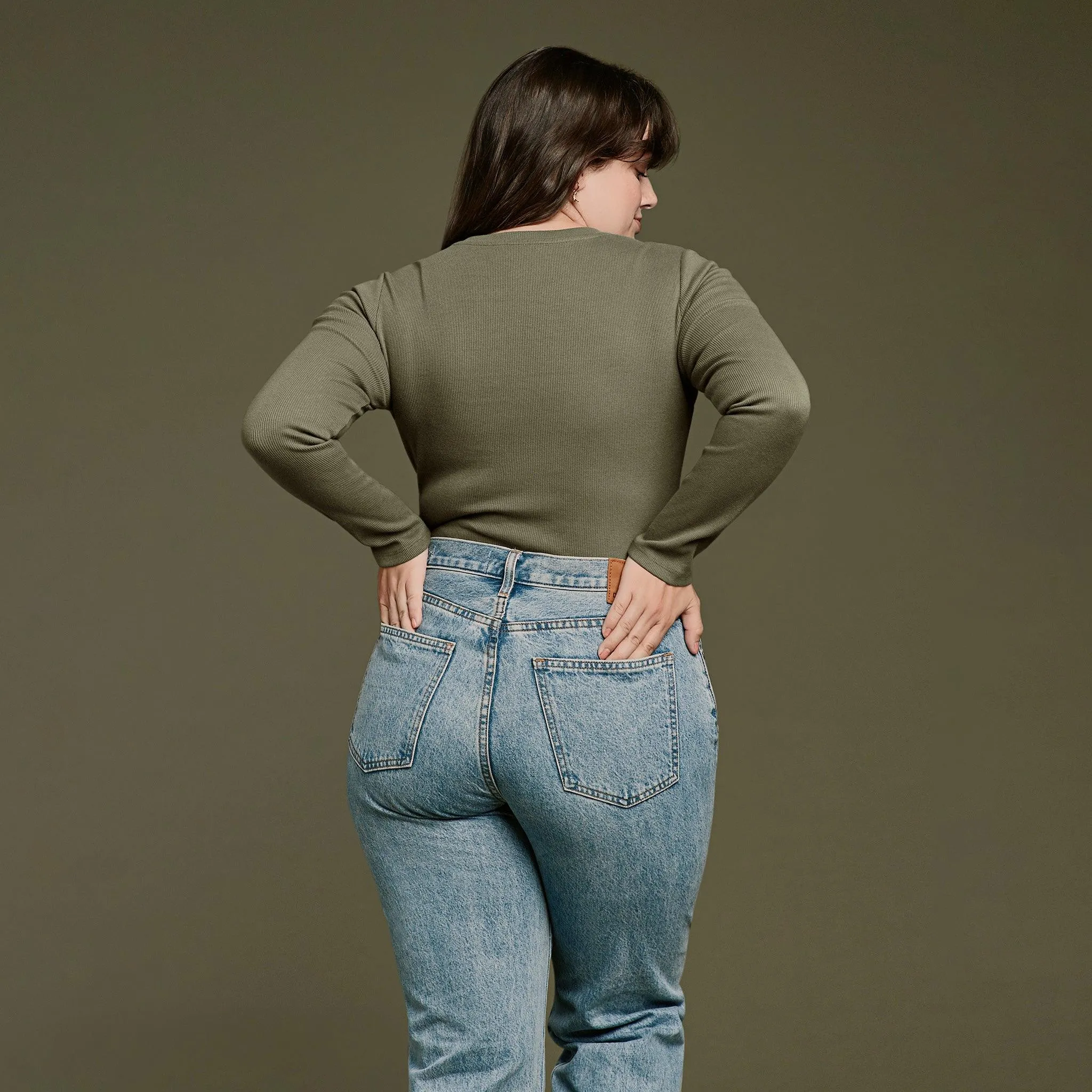 Long Sleeve Ribbed Crewneck Bodysuit | Olive sold by nuuds product image thumbnail 4