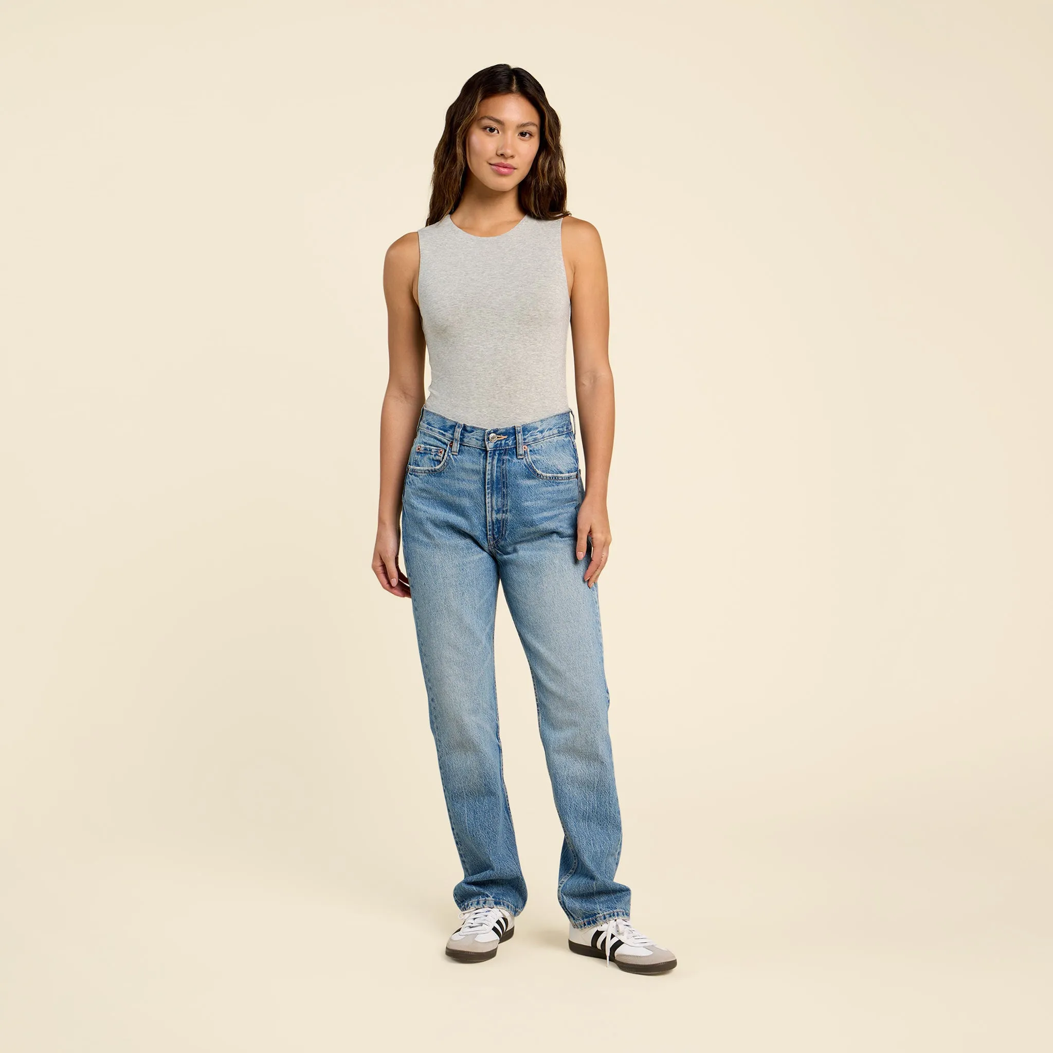 Cotton Stretch Classic Crewneck Tank Bodysuit | Heather Grey sold by nuuds product image thumbnail 2