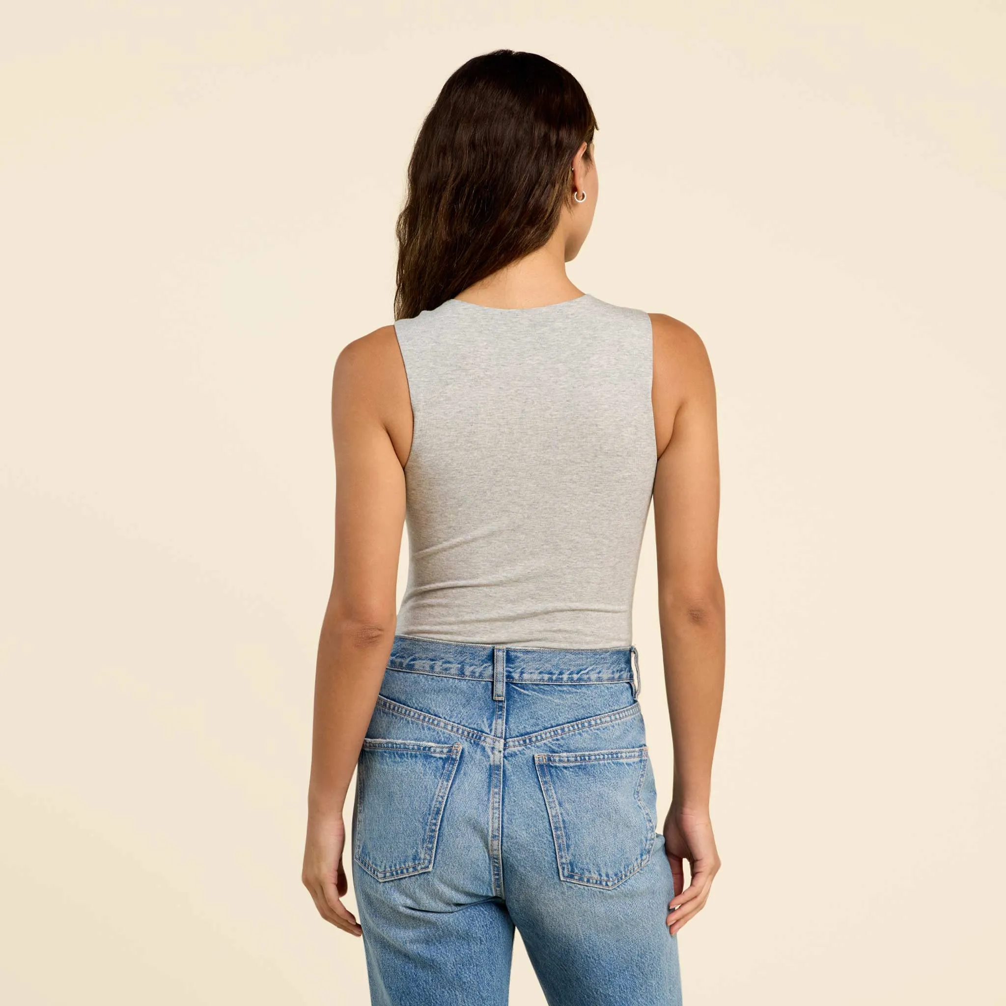 Cotton Stretch Classic Crewneck Tank Bodysuit | Heather Grey sold by nuuds product image thumbnail 4