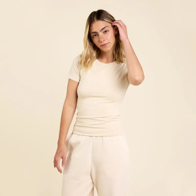 Cotton Stretch Classic Crewneck Tee | Bone sold by nuuds