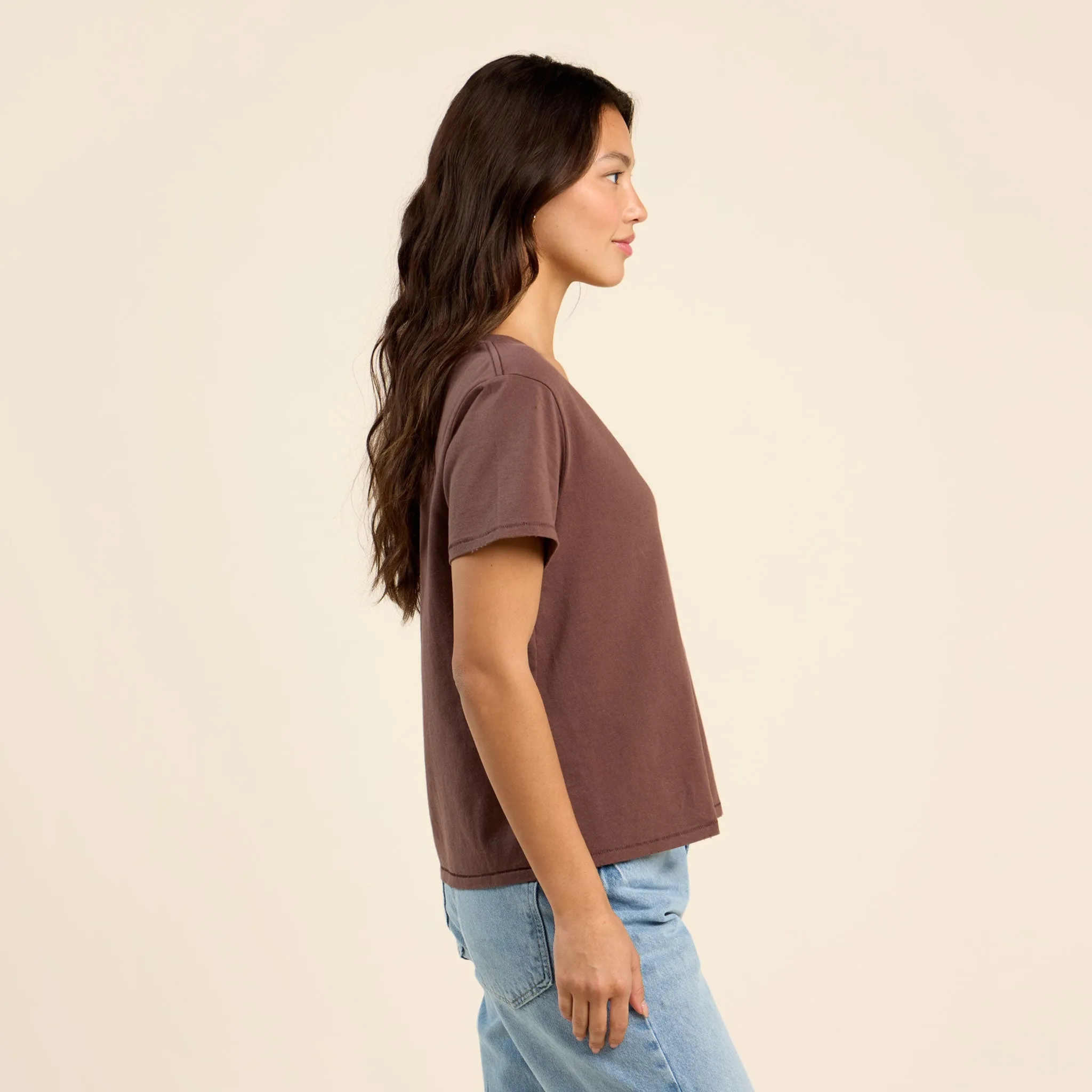 Vintage Cotton V-Neck Everyday T-Shirt | Coffee sold by nuuds product image thumbnail 3