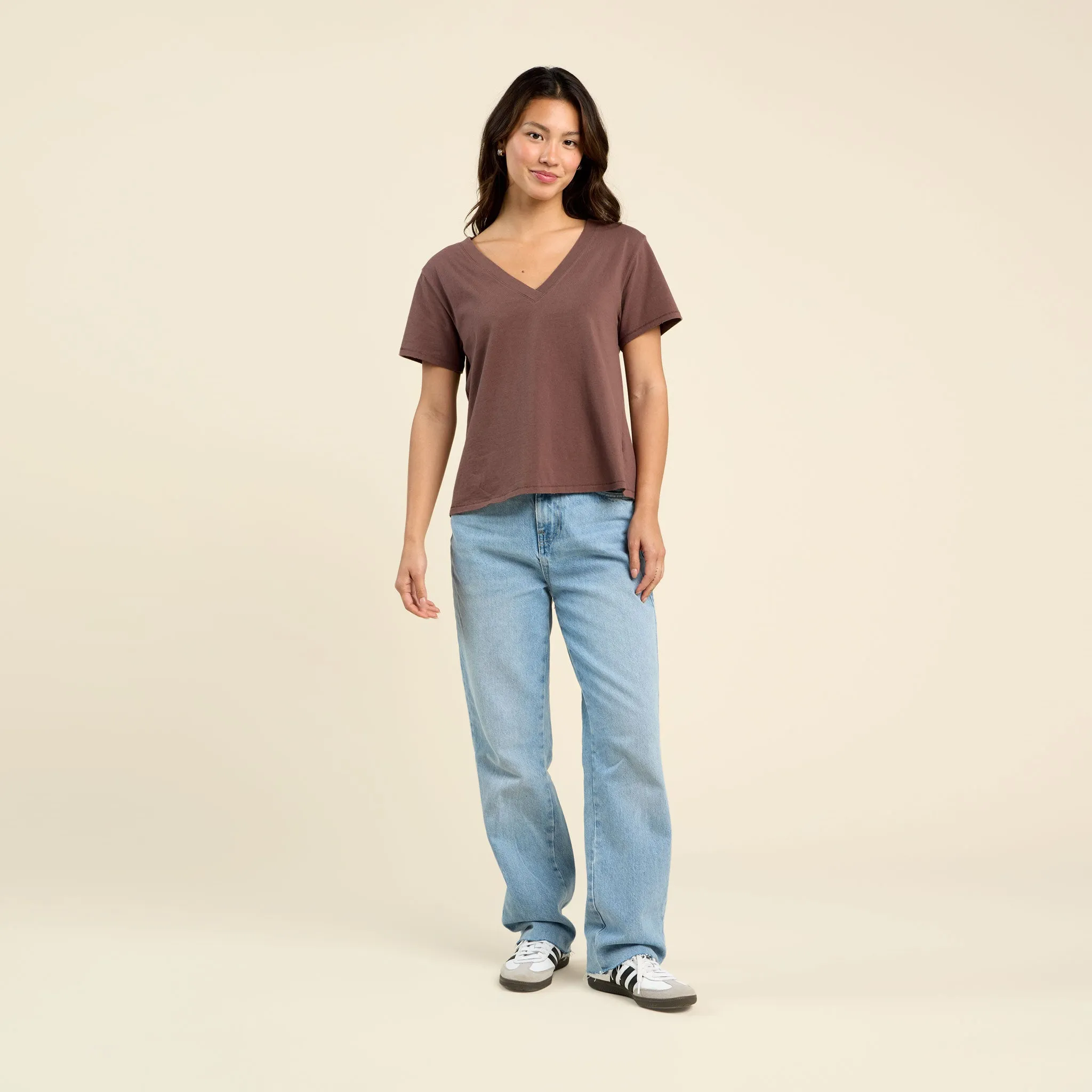 Vintage Cotton V-Neck Everyday T-Shirt | Coffee sold by nuuds product image thumbnail 2