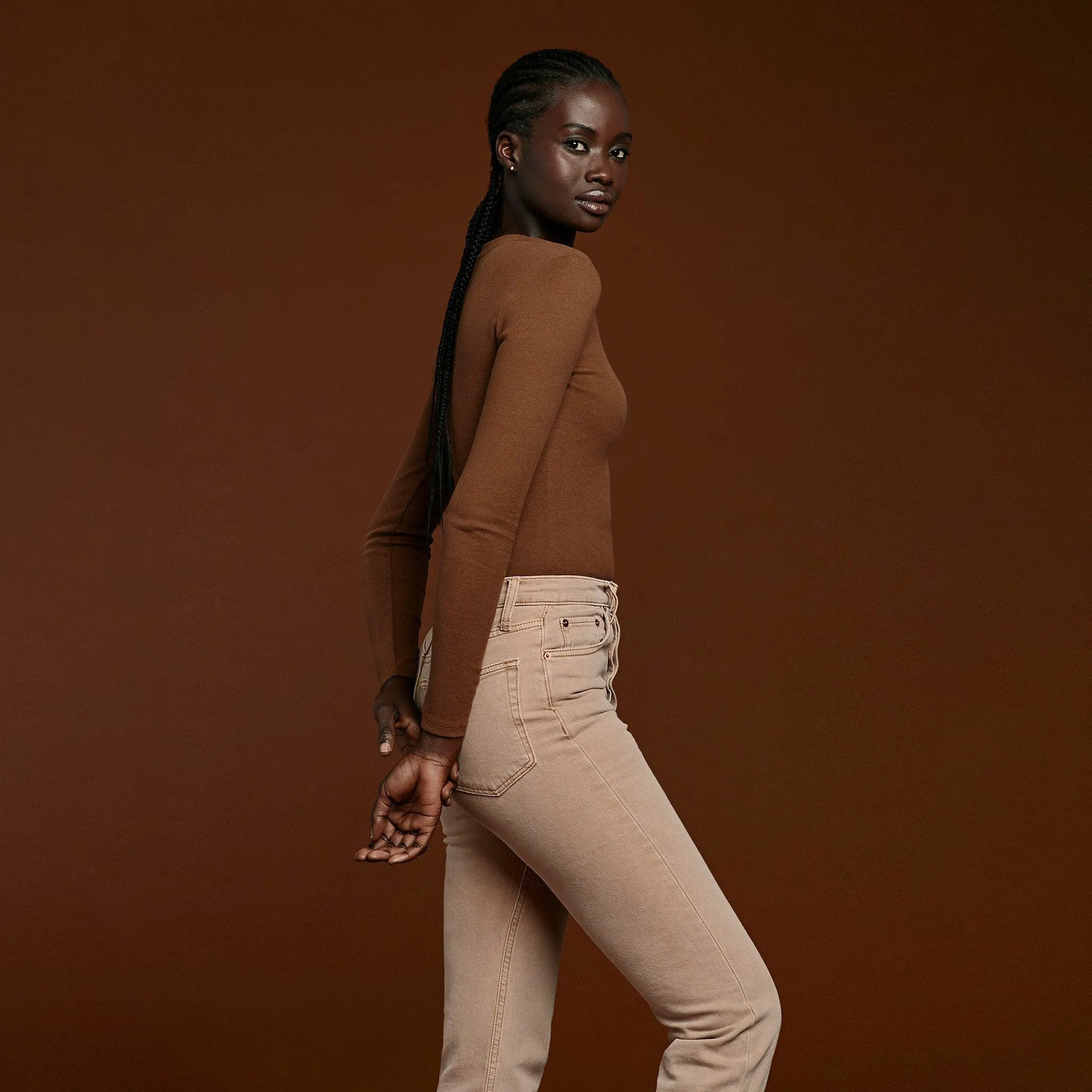 Long Sleeve Ribbed Crewneck Bodysuit | Chocolate sold by nuuds product image thumbnail 3