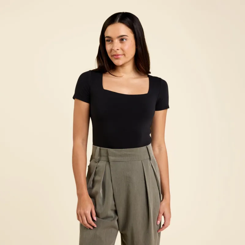 Cotton Stretch Short Sleeve Square Neck Bodysuit sold by nuuds