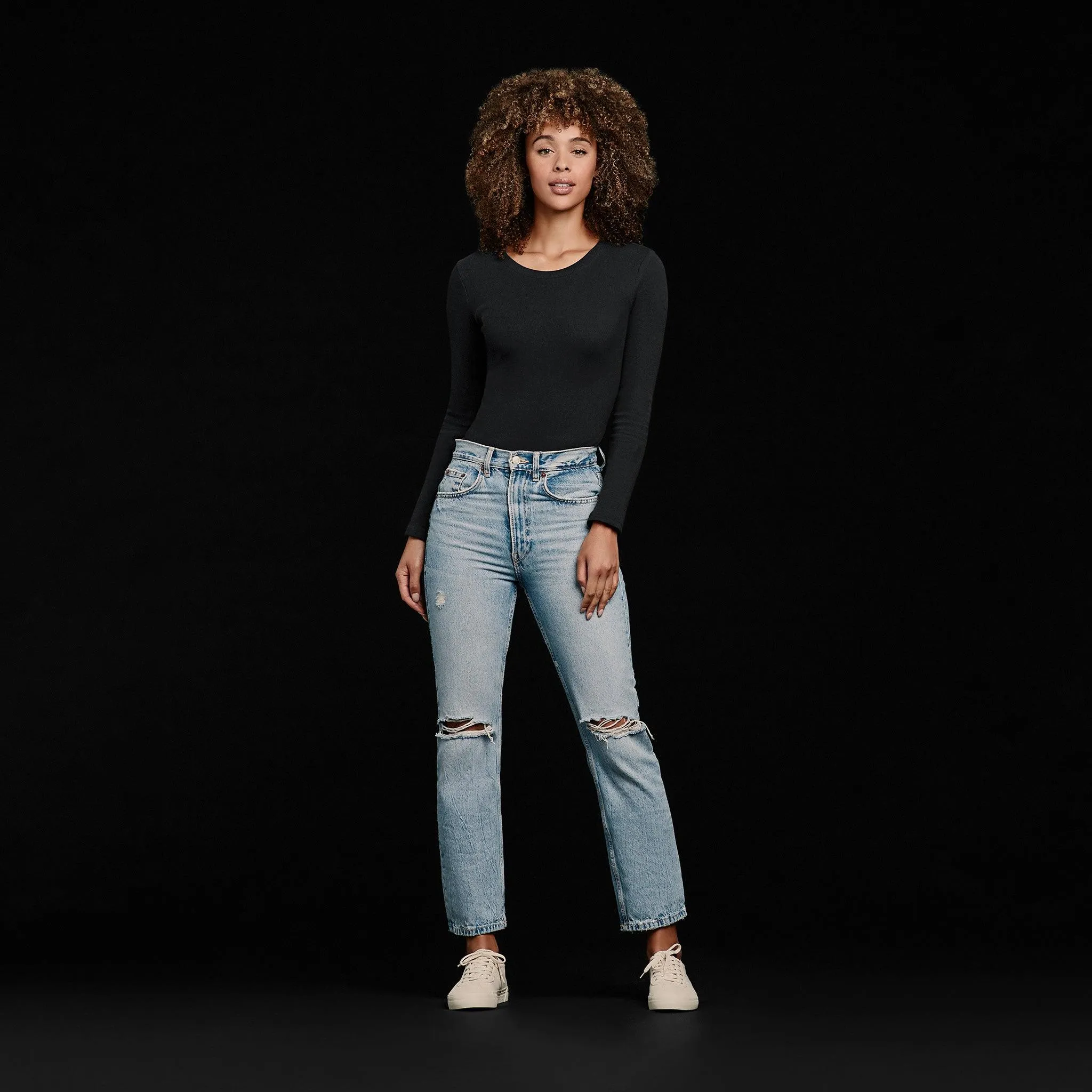 Long Sleeve Ribbed Crewneck Bodysuit | Black sold by nuuds product image thumbnail 2