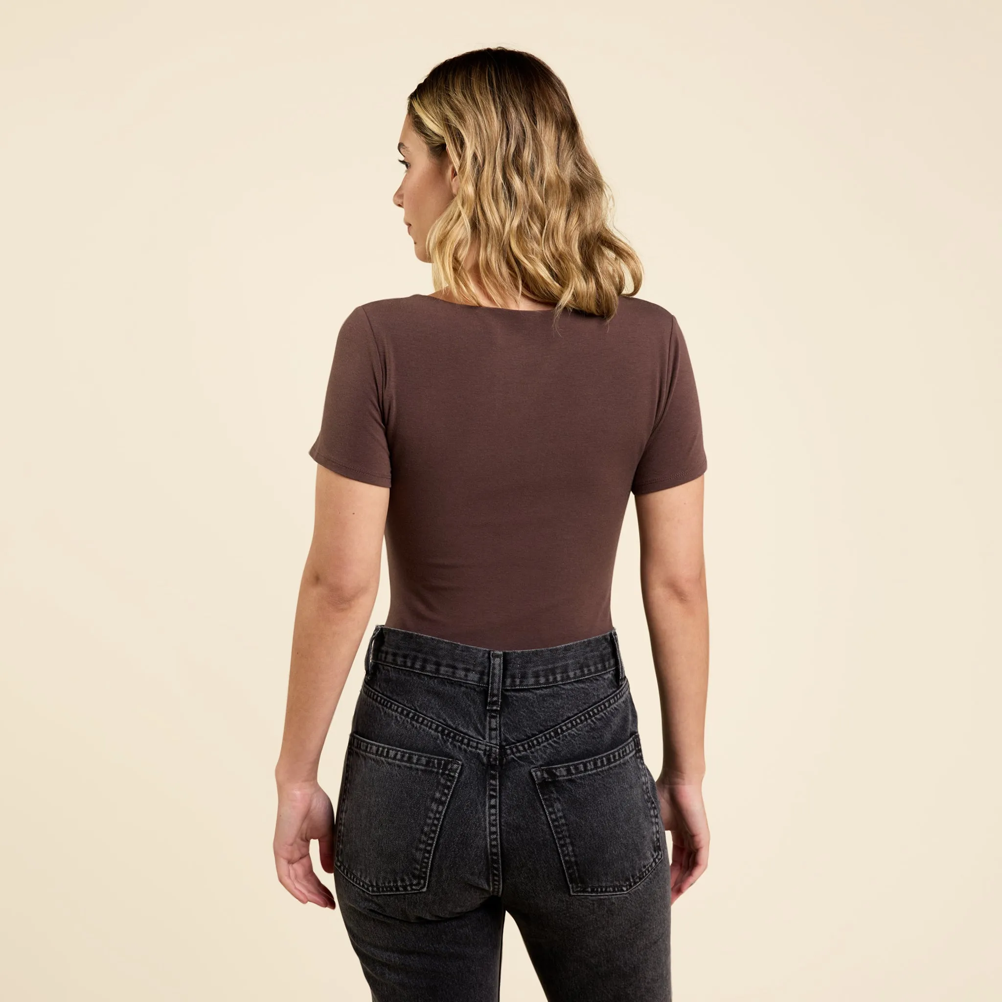 Cotton Stretch Short Sleeve Square Neck Bodysuit | Coffee sold by nuuds product image thumbnail 4