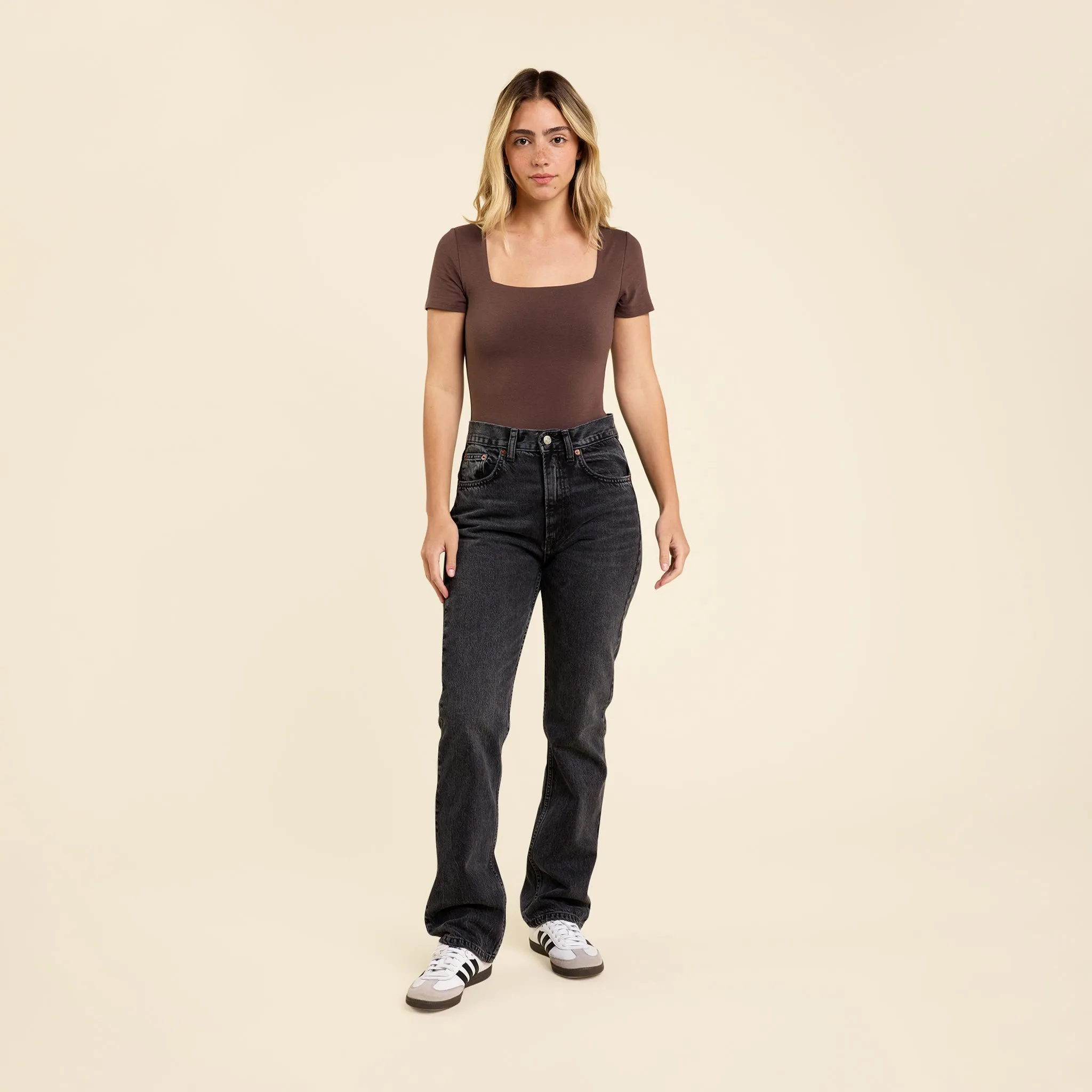 Cotton Stretch Short Sleeve Square Neck Bodysuit | Coffee sold by nuuds product image thumbnail 2