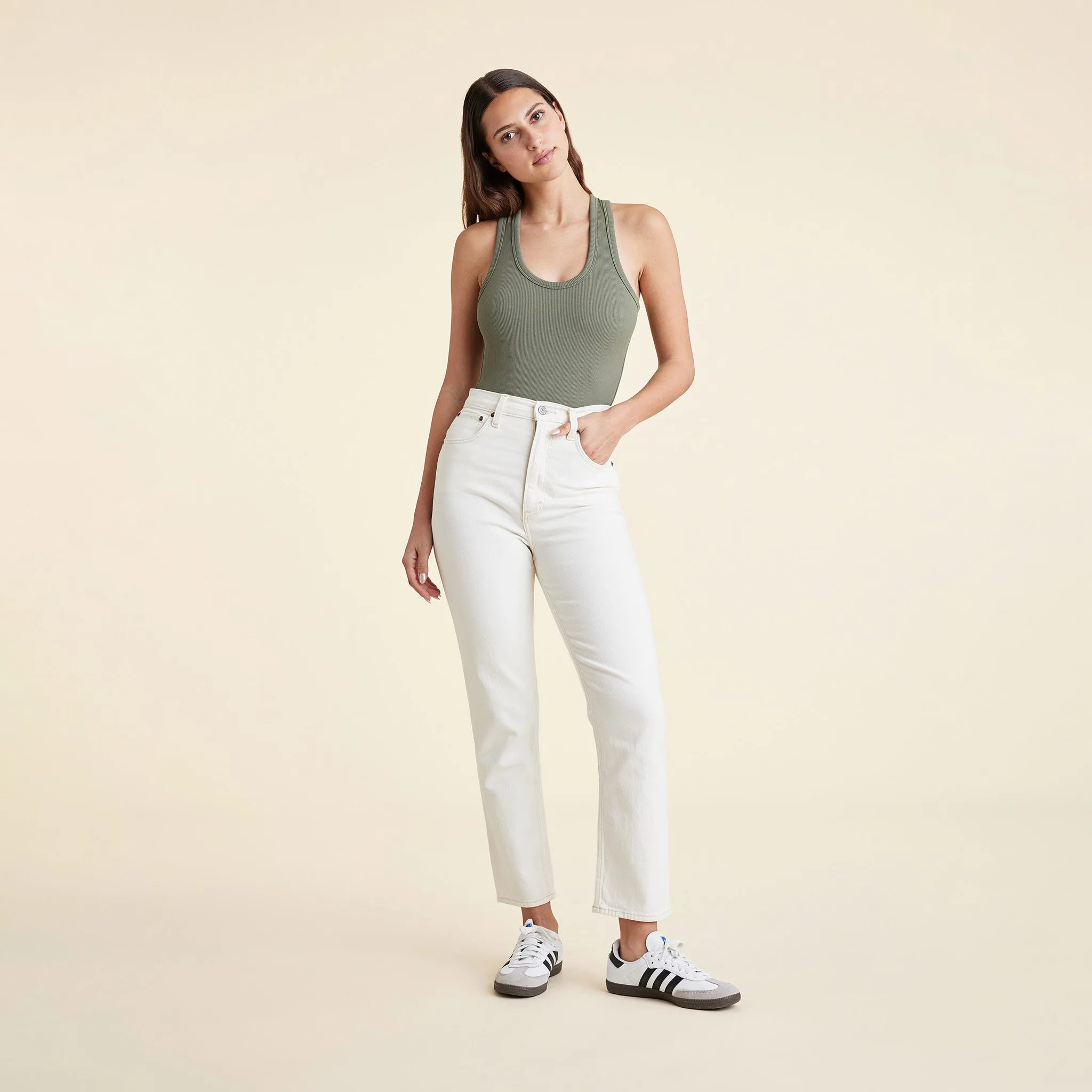 Ribbed Scoop Tank Bodysuit | Olive sold by nuuds product image thumbnail 2