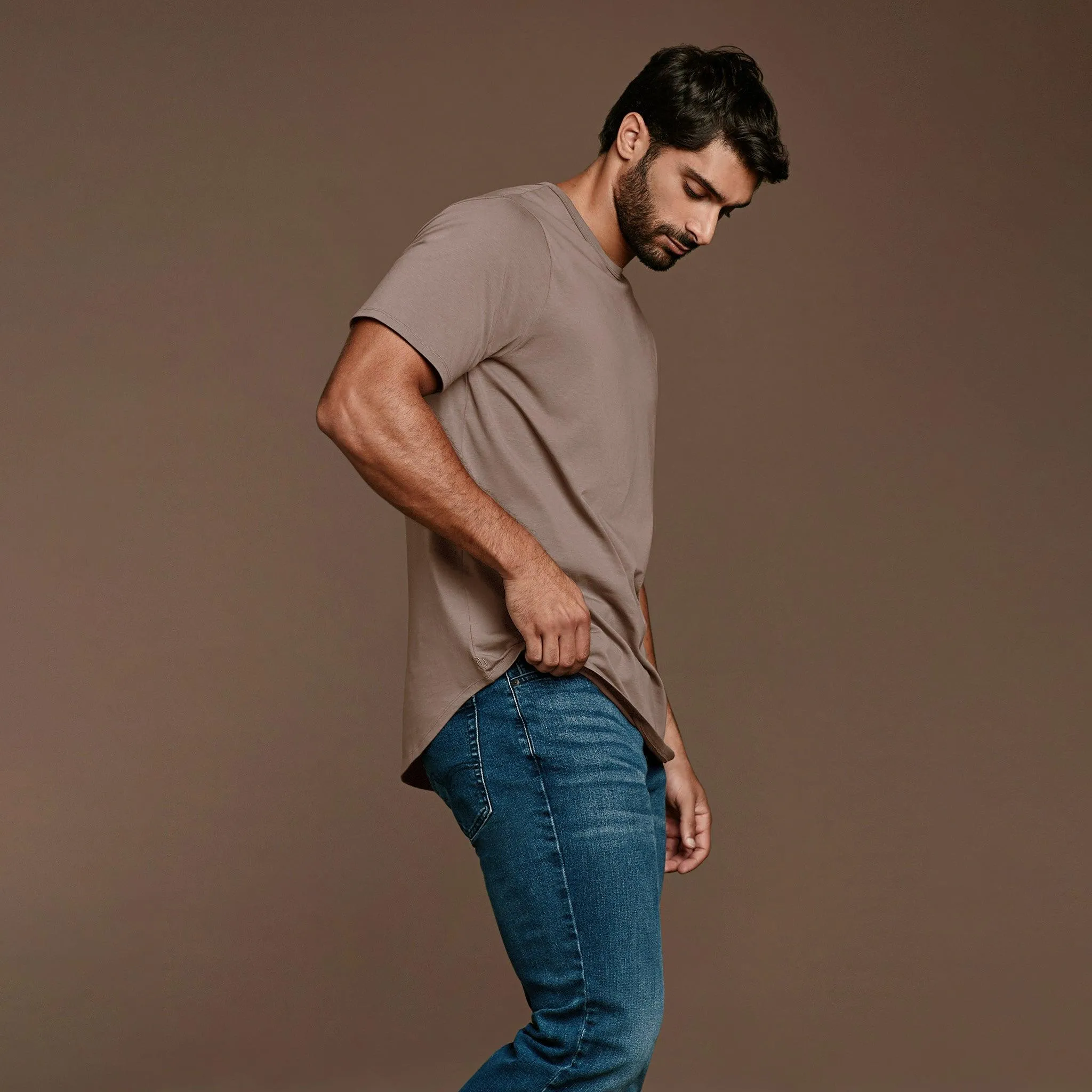 Short Sleeve Curved Hem T-Shirt | Mocha sold by nuuds product image thumbnail 3