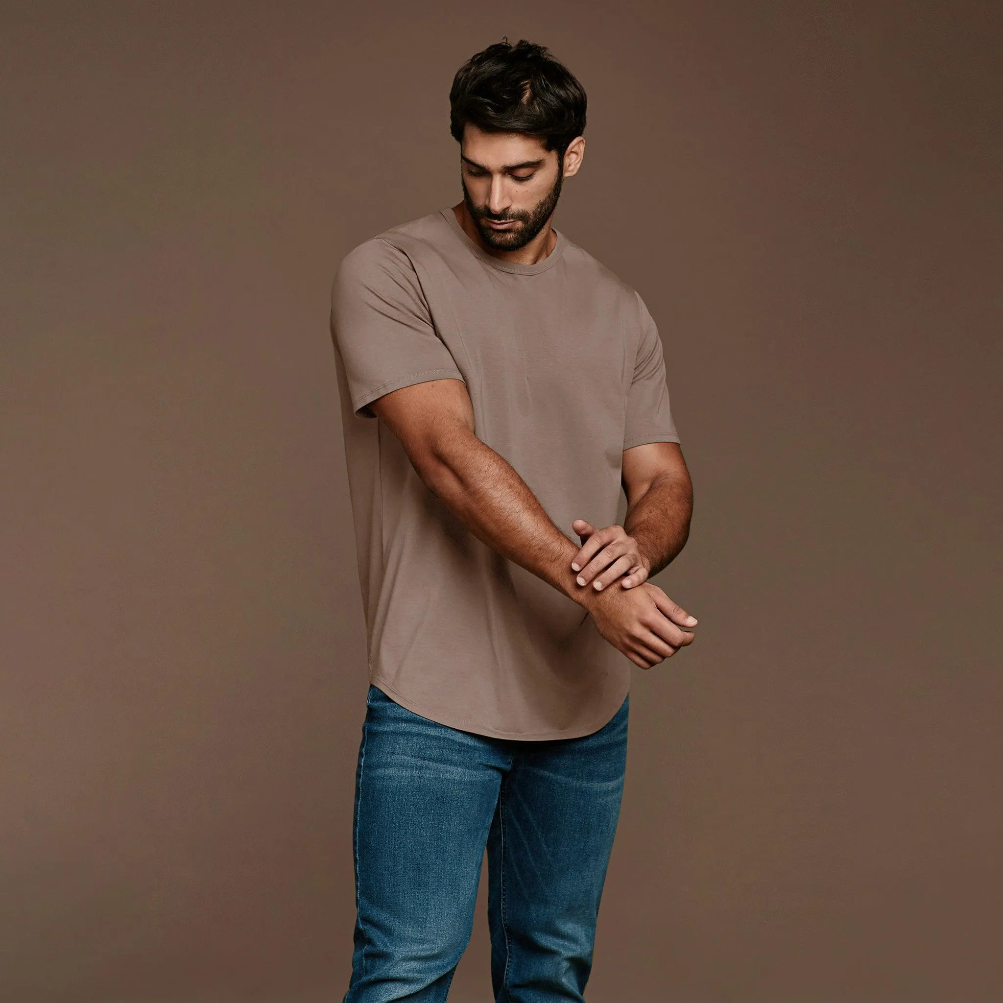 Short Sleeve Curved Hem T-Shirt | Mocha sold by nuuds product image thumbnail 4