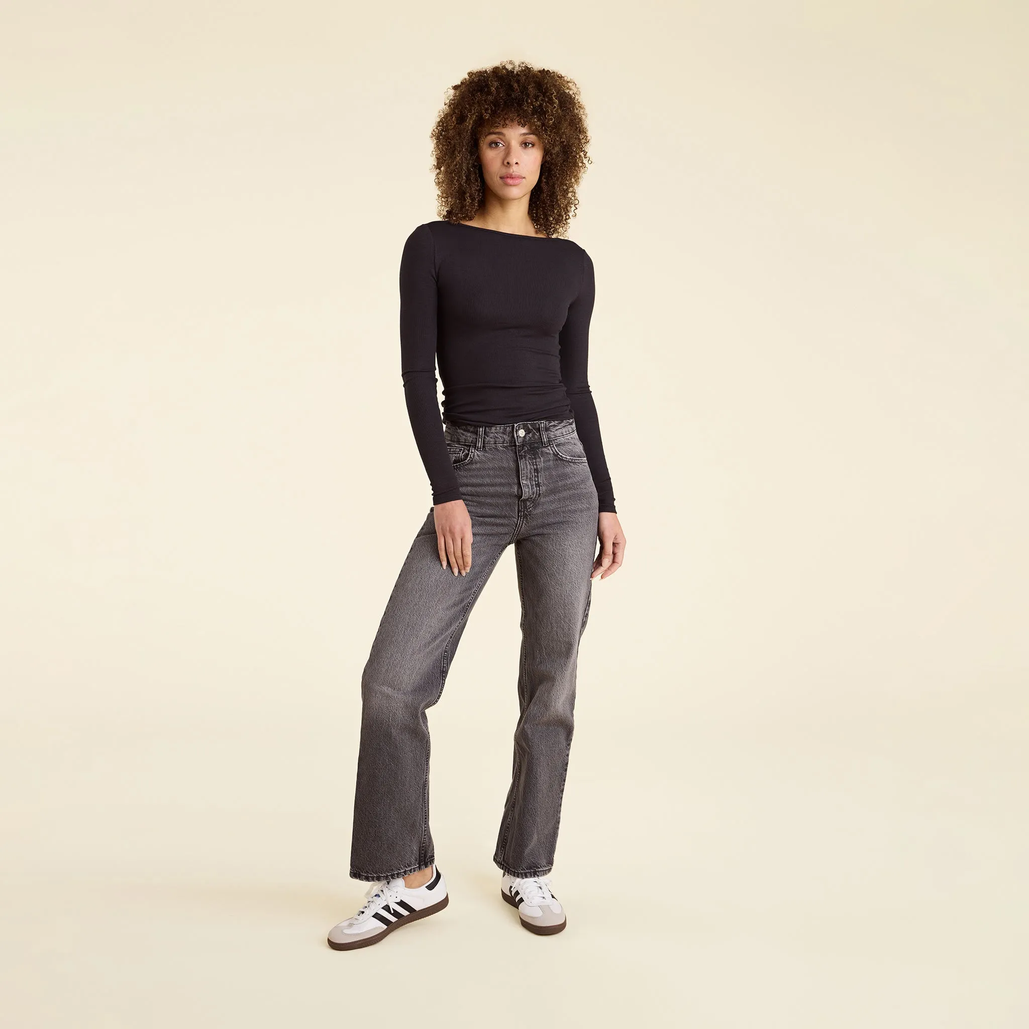 Slinky Rib Long Sleeve Open Back Shirt | Black sold by nuuds product image thumbnail 2