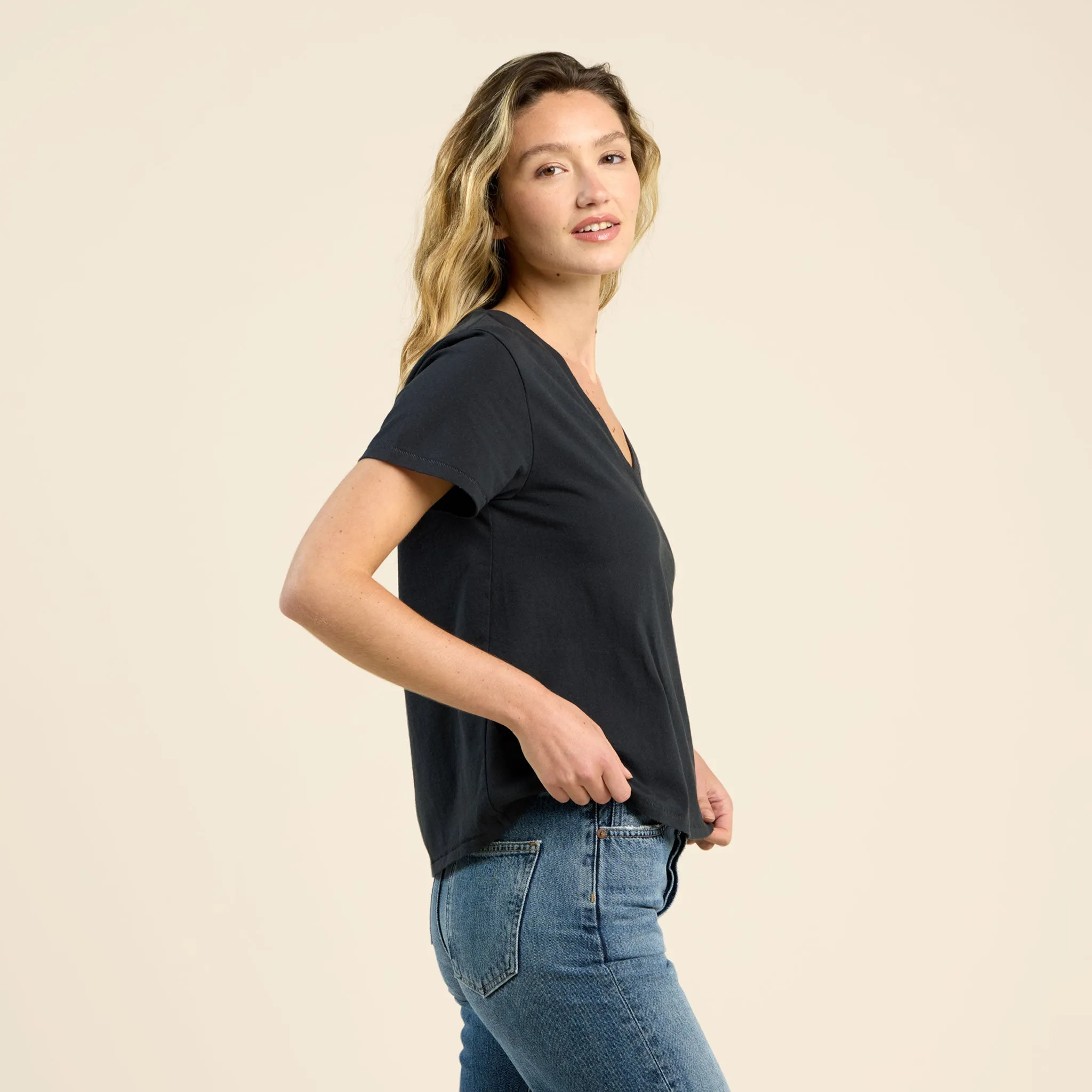 Vintage Cotton V-Neck Everyday T-Shirt | Black sold by nuuds product image thumbnail 3