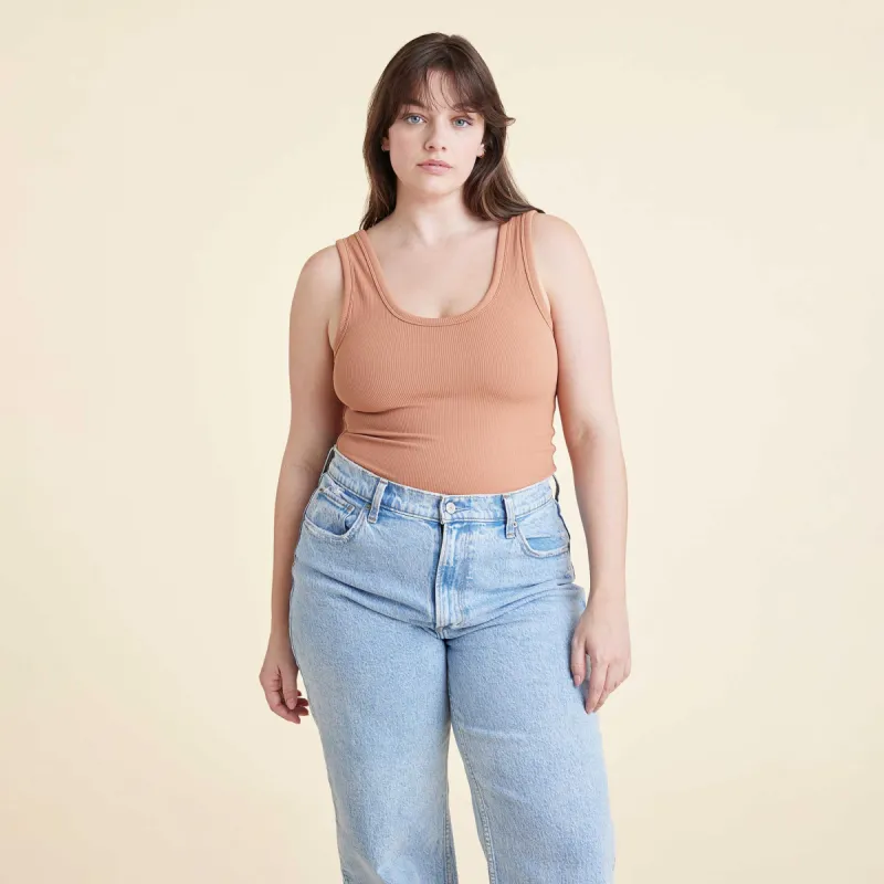 Ribbed Scoop Tank Bodysuit | Clay sold by nuuds