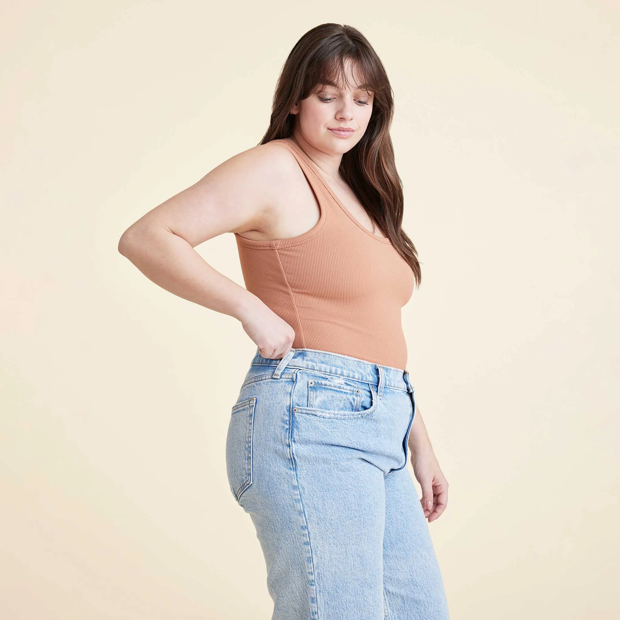 Ribbed Scoop Tank Bodysuit | Clay sold by nuuds product image thumbnail 3