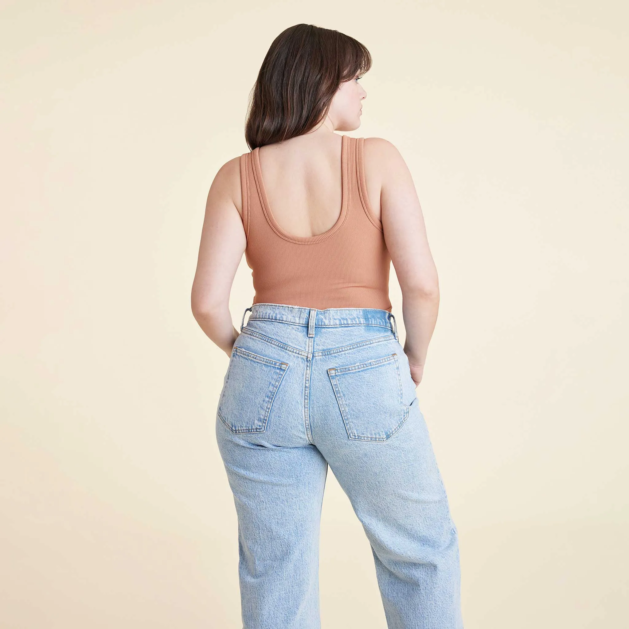 Ribbed Scoop Tank Bodysuit | Clay sold by nuuds product image thumbnail 4