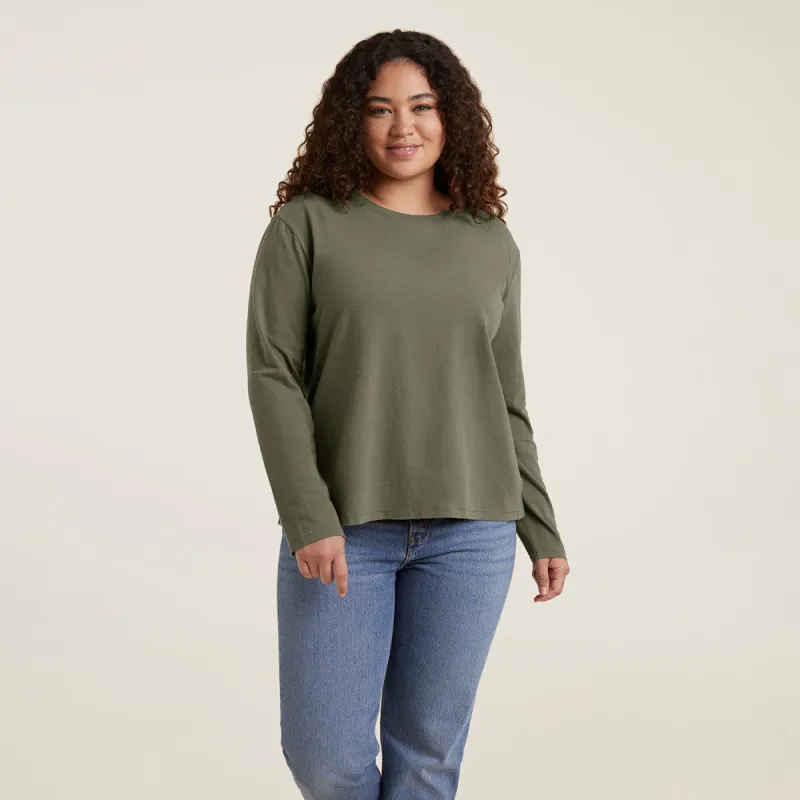Vintage Cotton Long Sleeve Everyday T-Shirt | Olive made by nuuds