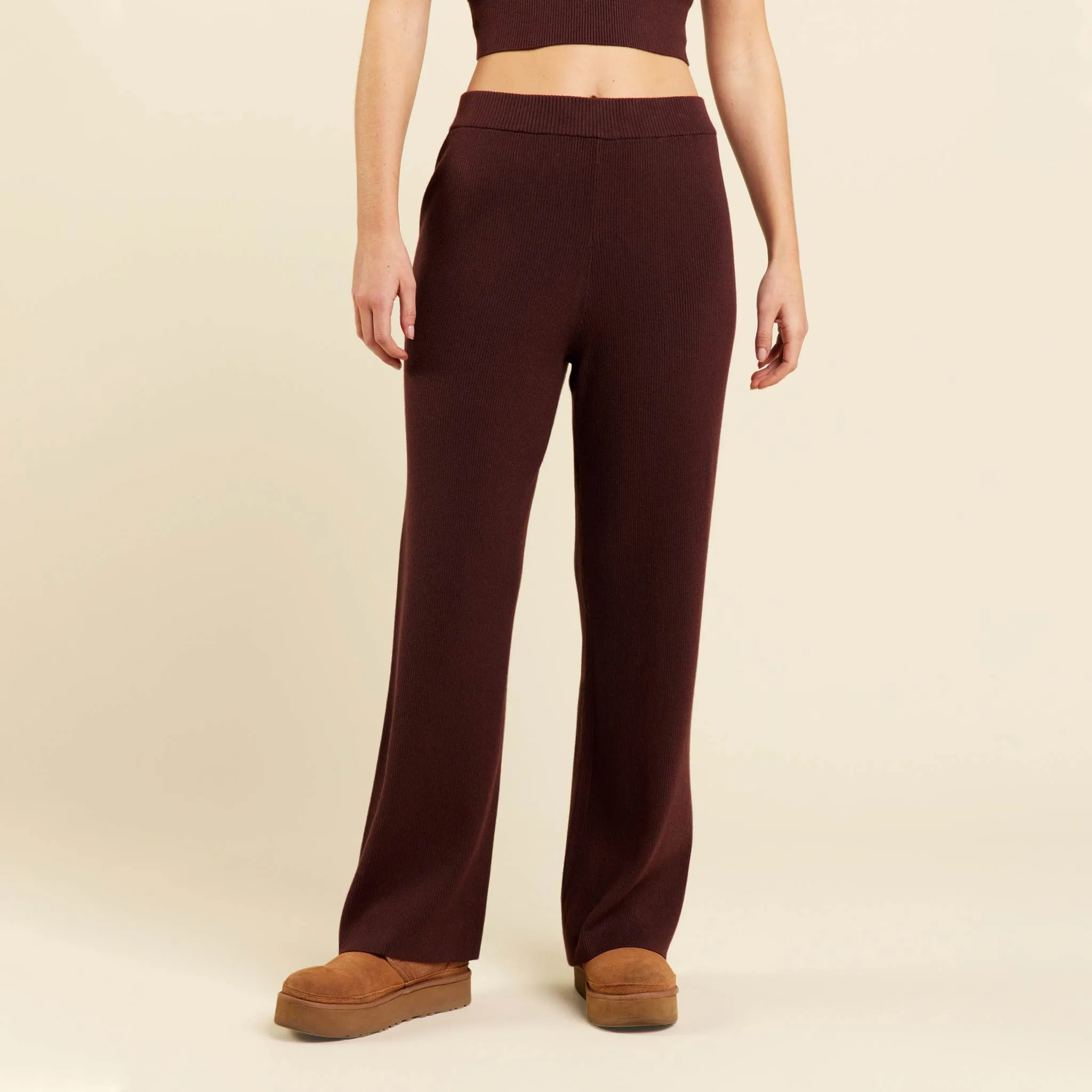 Ribbed Sweater Wide Leg Pant | Coffee sold by nuuds