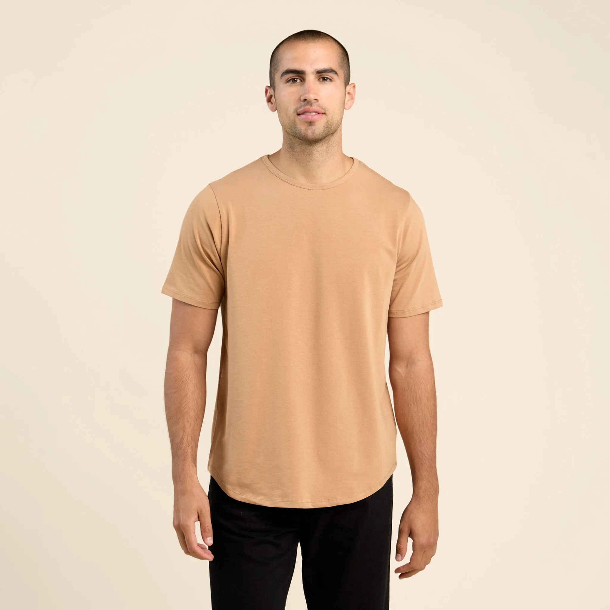 Short Sleeve Curved Hem T-Shirt | Cinnamon sold by nuuds