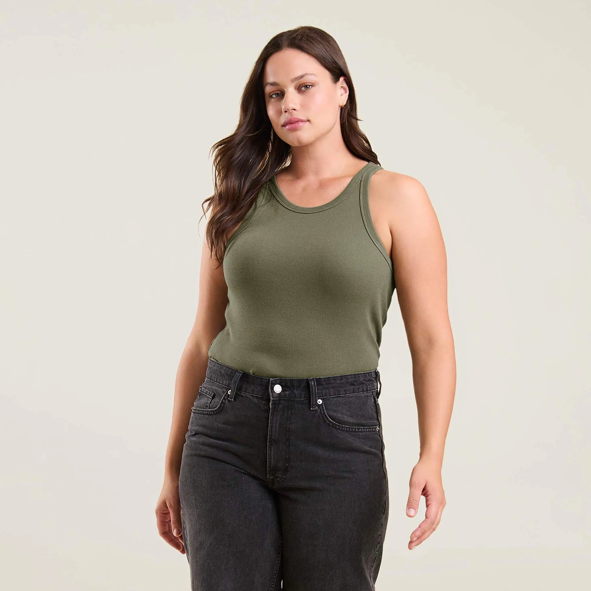 Essential Rib Tank Top | Olive sold by nuuds