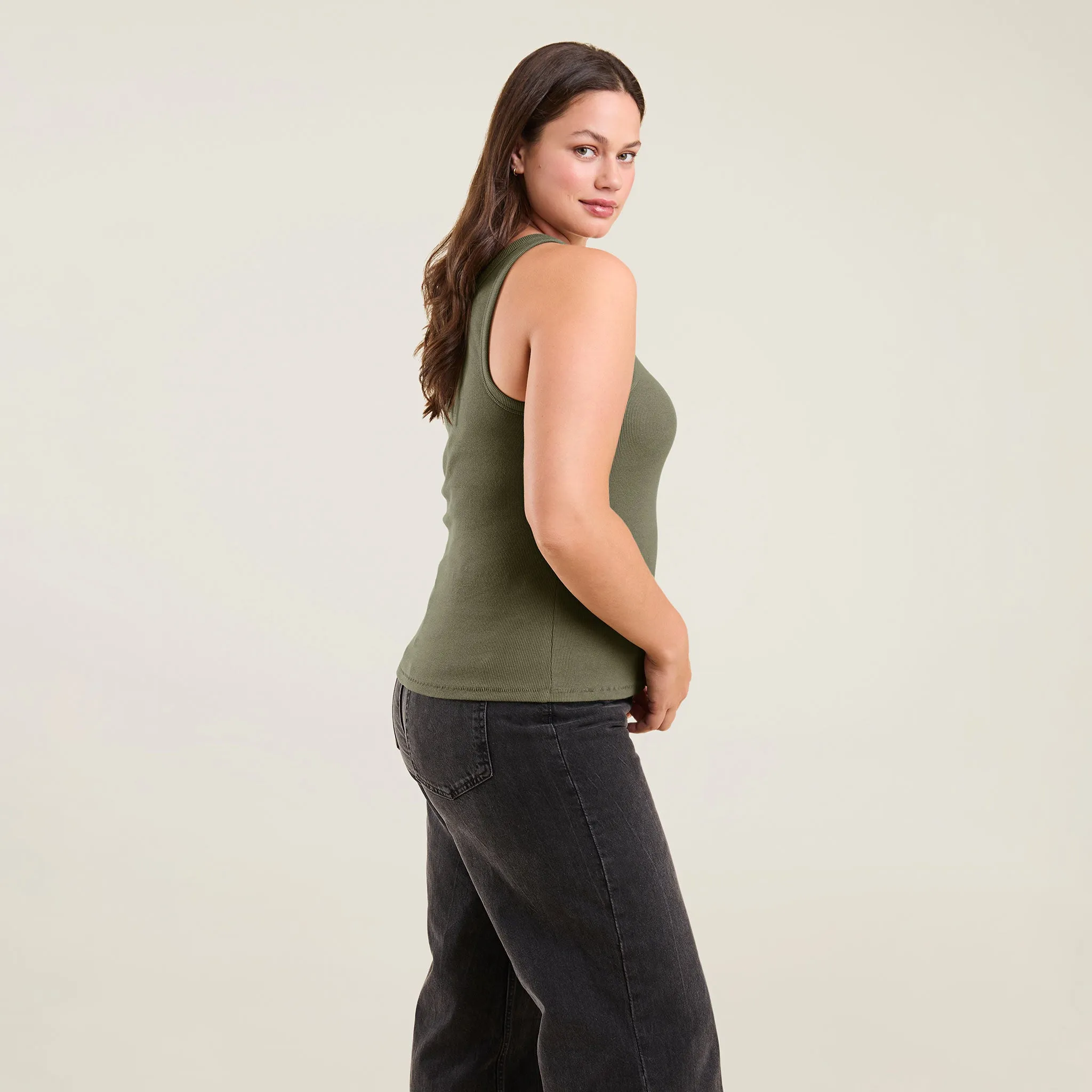 Essential Rib Tank Top | Olive sold by nuuds product image thumbnail 3