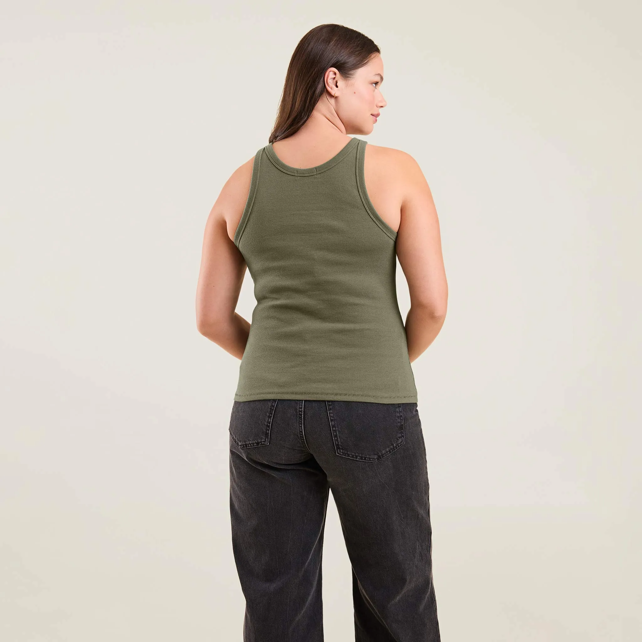 Essential Rib Tank Top | Olive sold by nuuds product image thumbnail 4
