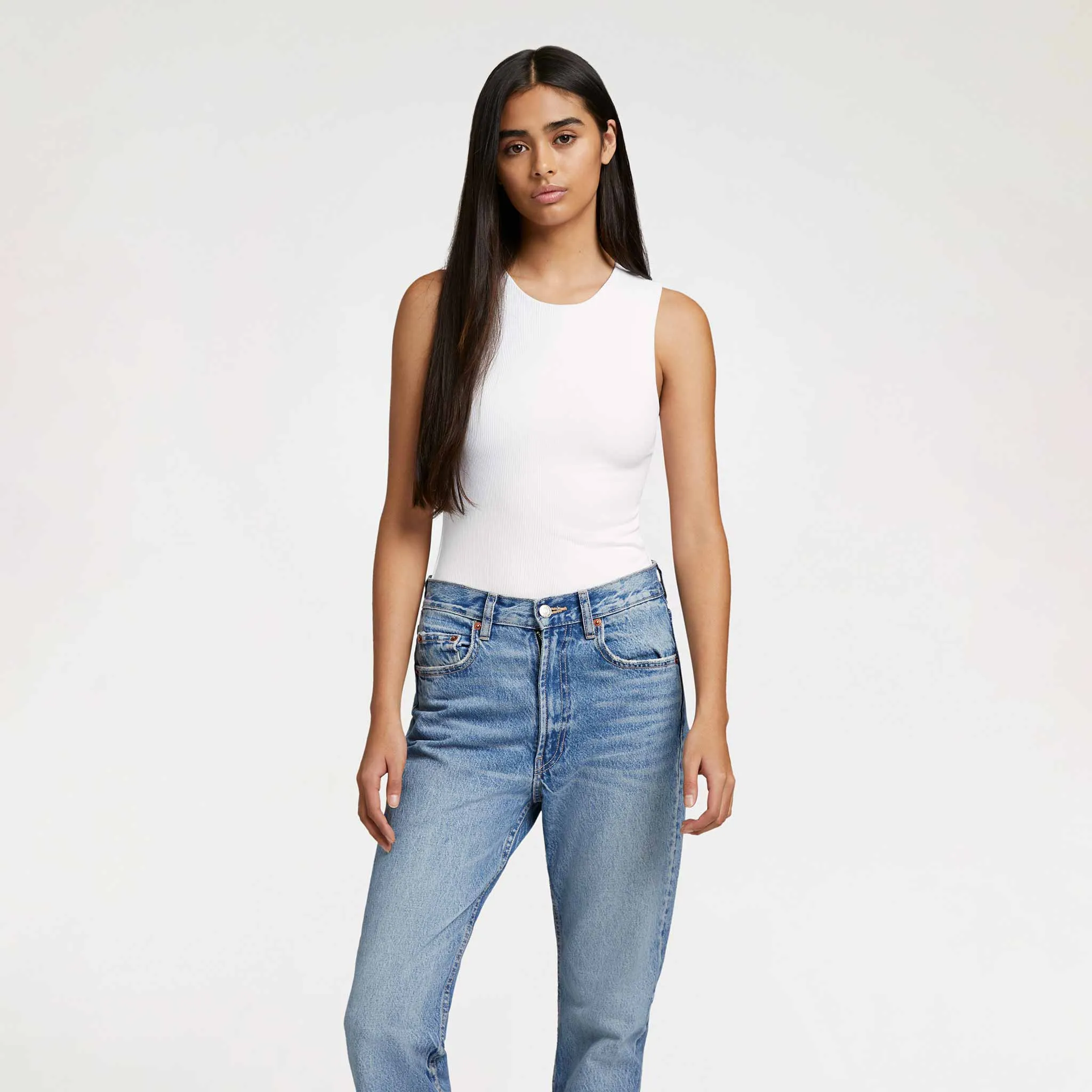 Ribbed Crewneck Tank Bodysuit | White sold by nuuds