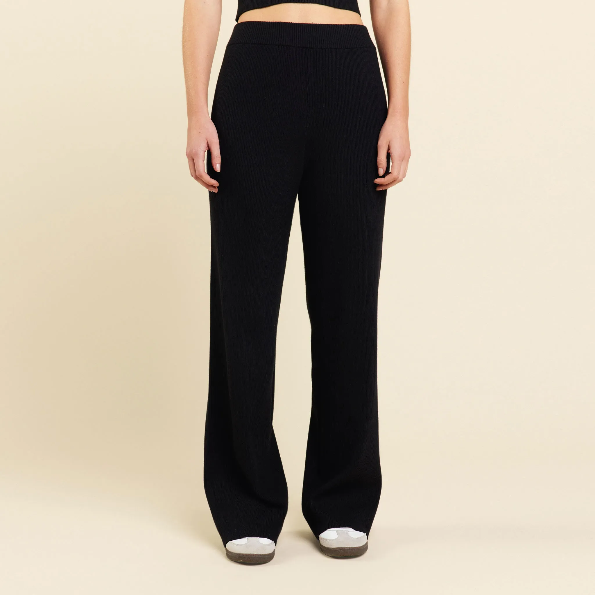 Ribbed Sweater Wide Leg Pant | Black sold by nuuds