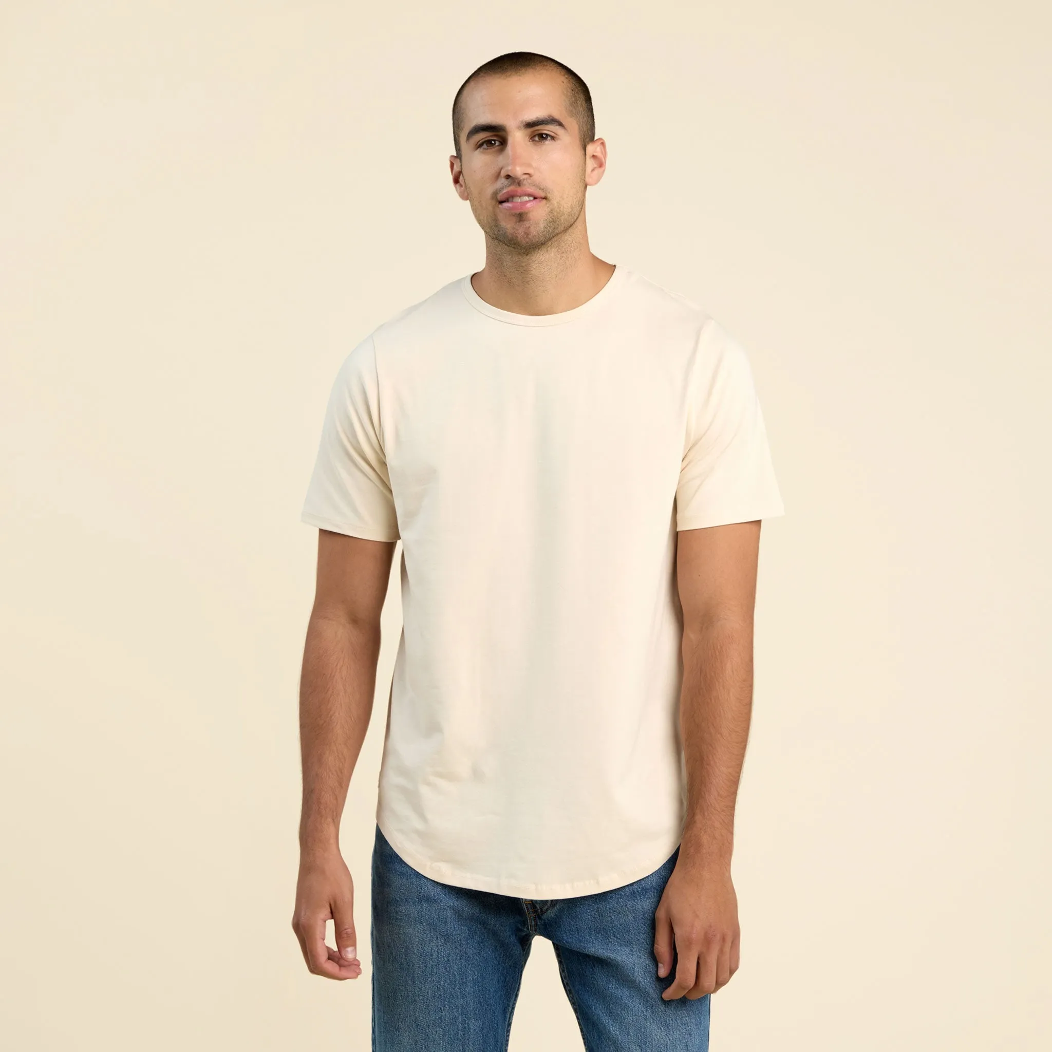 Short Sleeve Curved Hem T-Shirt | Bone sold by nuuds