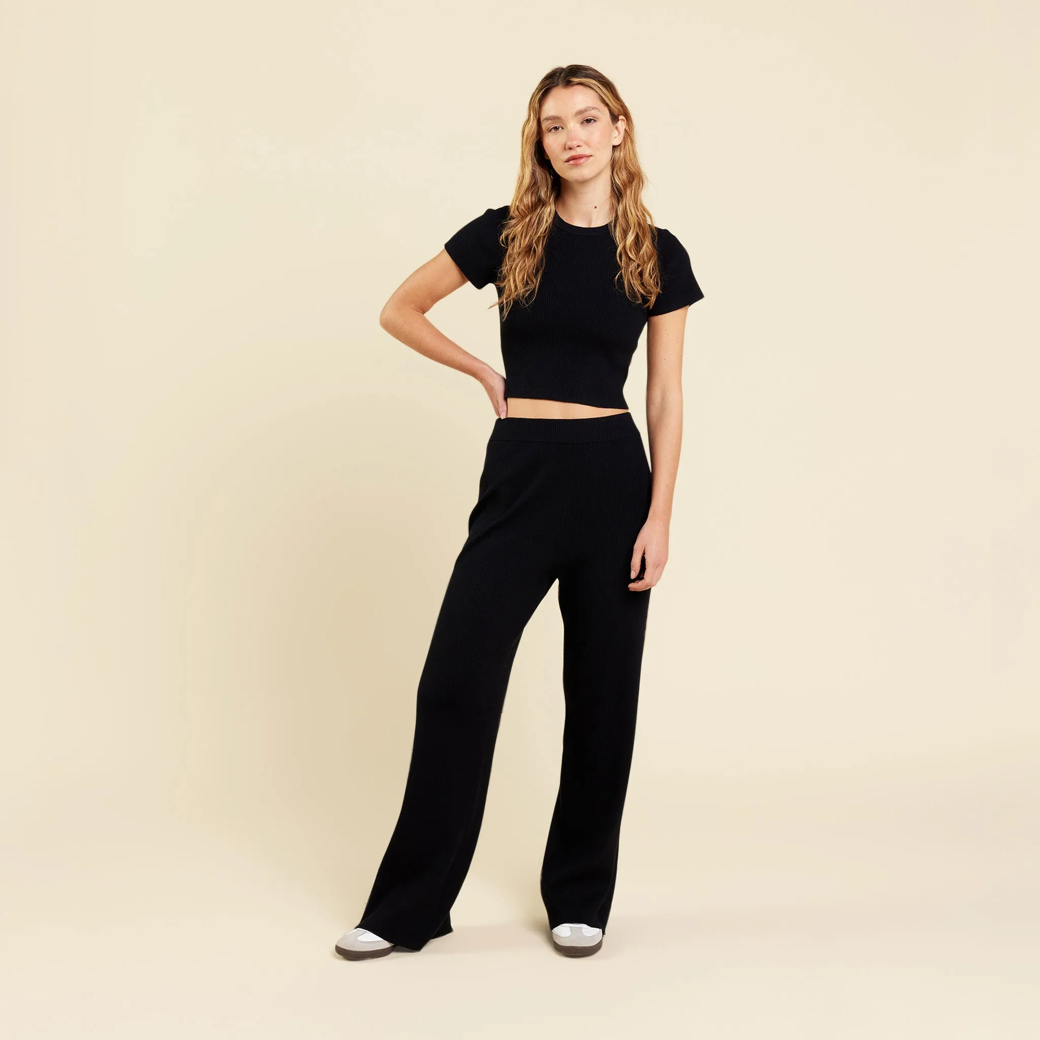 Ribbed Sweater Wide Leg Pant | Black sold by nuuds product image thumbnail 2