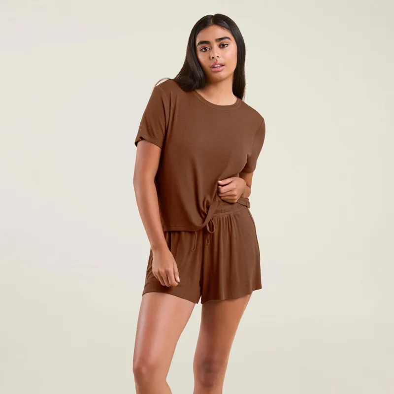Ribbed Pajama Shorts Set | Chocolate sold by nuuds