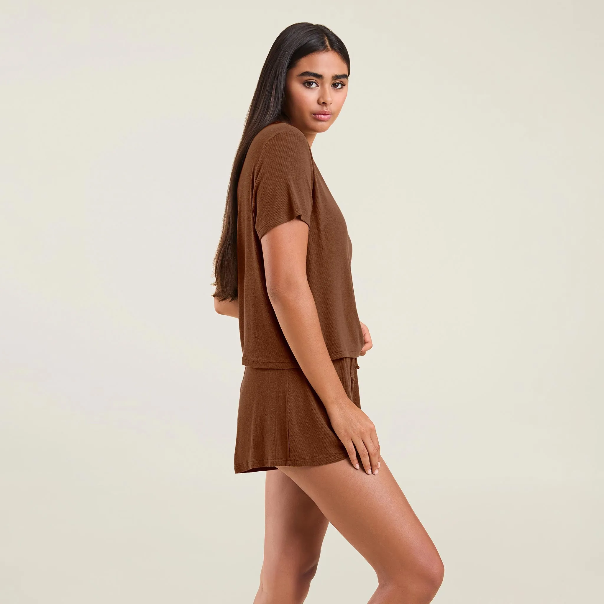Ribbed Pajama Shorts Set | Chocolate sold by nuuds product image thumbnail 3