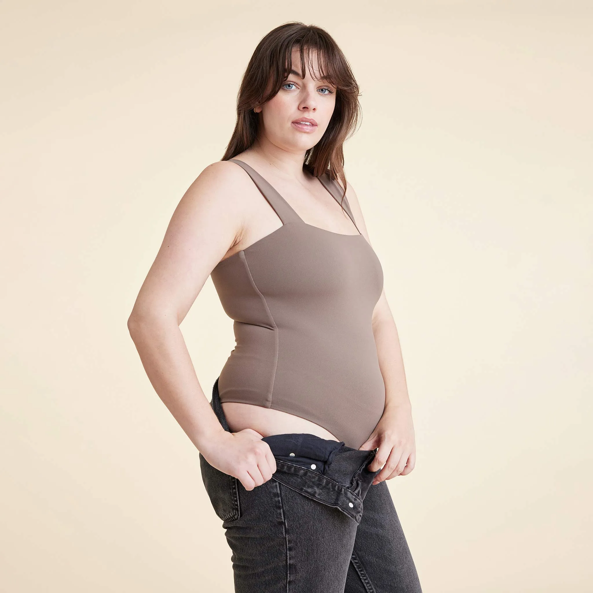 Square Neck Tank Bodysuit | Mocha sold by nuuds product image thumbnail 5