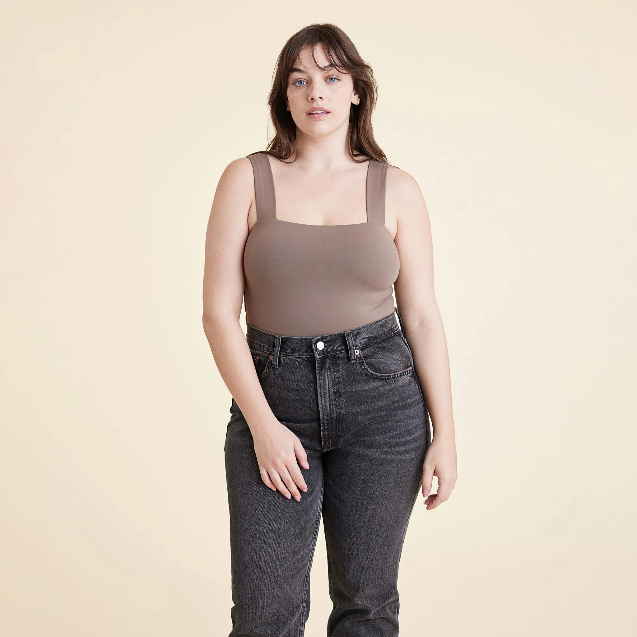 Square Neck Tank Bodysuit | Mocha sold by nuuds