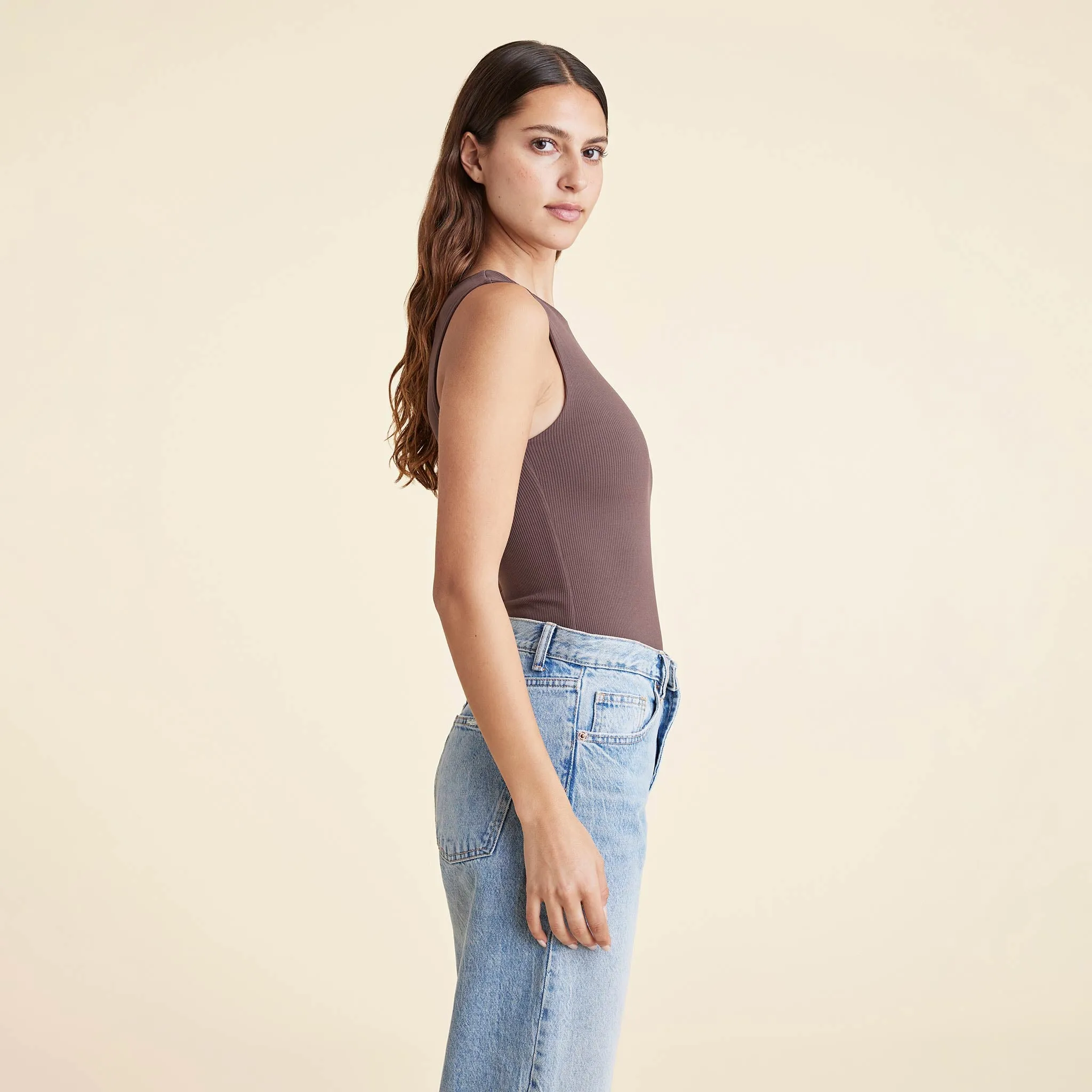 Ribbed Crewneck Tank Bodysuit | Coffee sold by nuuds product image thumbnail 3