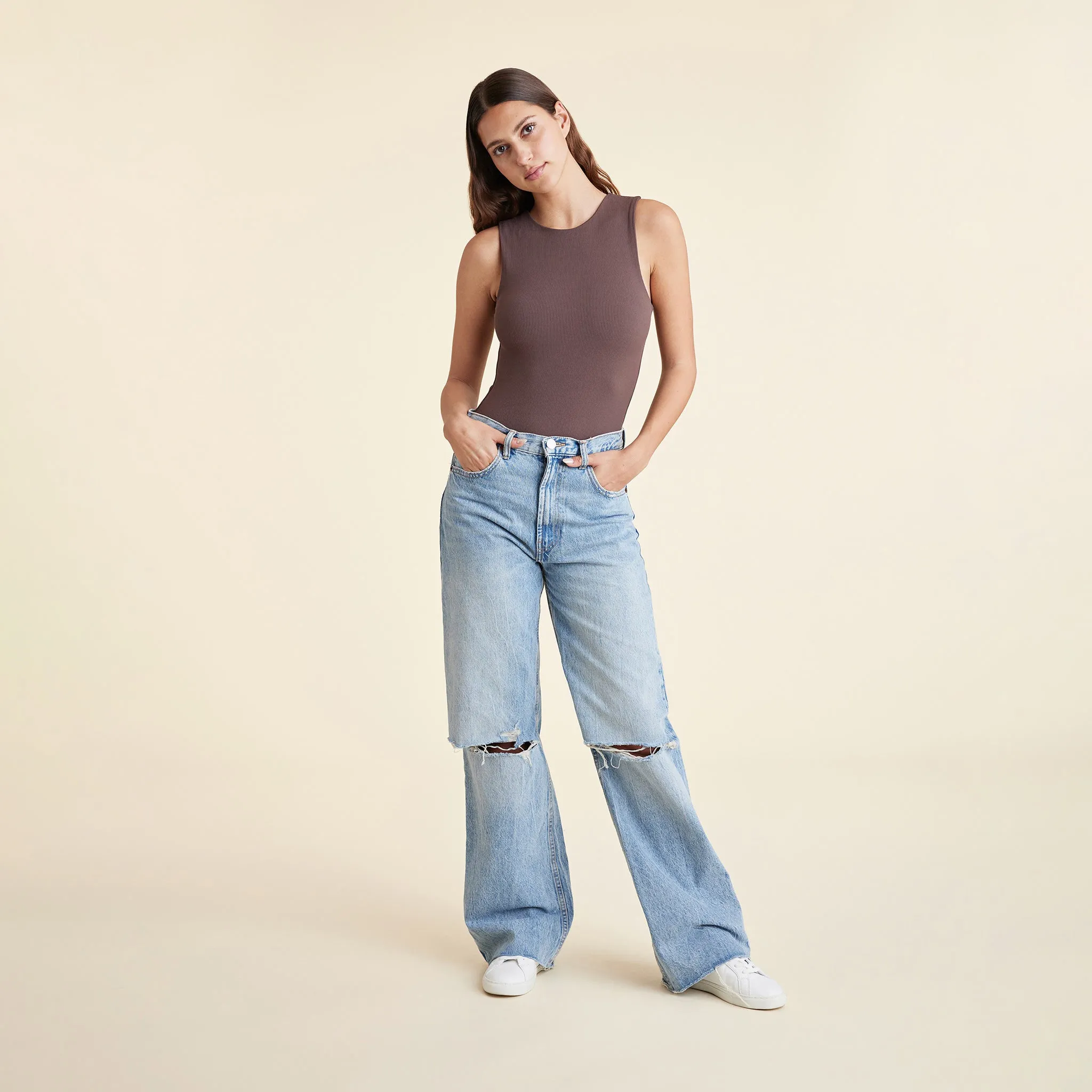 Ribbed Crewneck Tank Bodysuit | Coffee sold by nuuds product image thumbnail 2