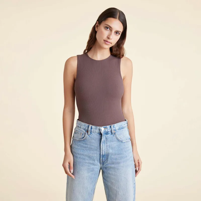 Ribbed Crewneck Tank Bodysuit | Coffee sold by nuuds