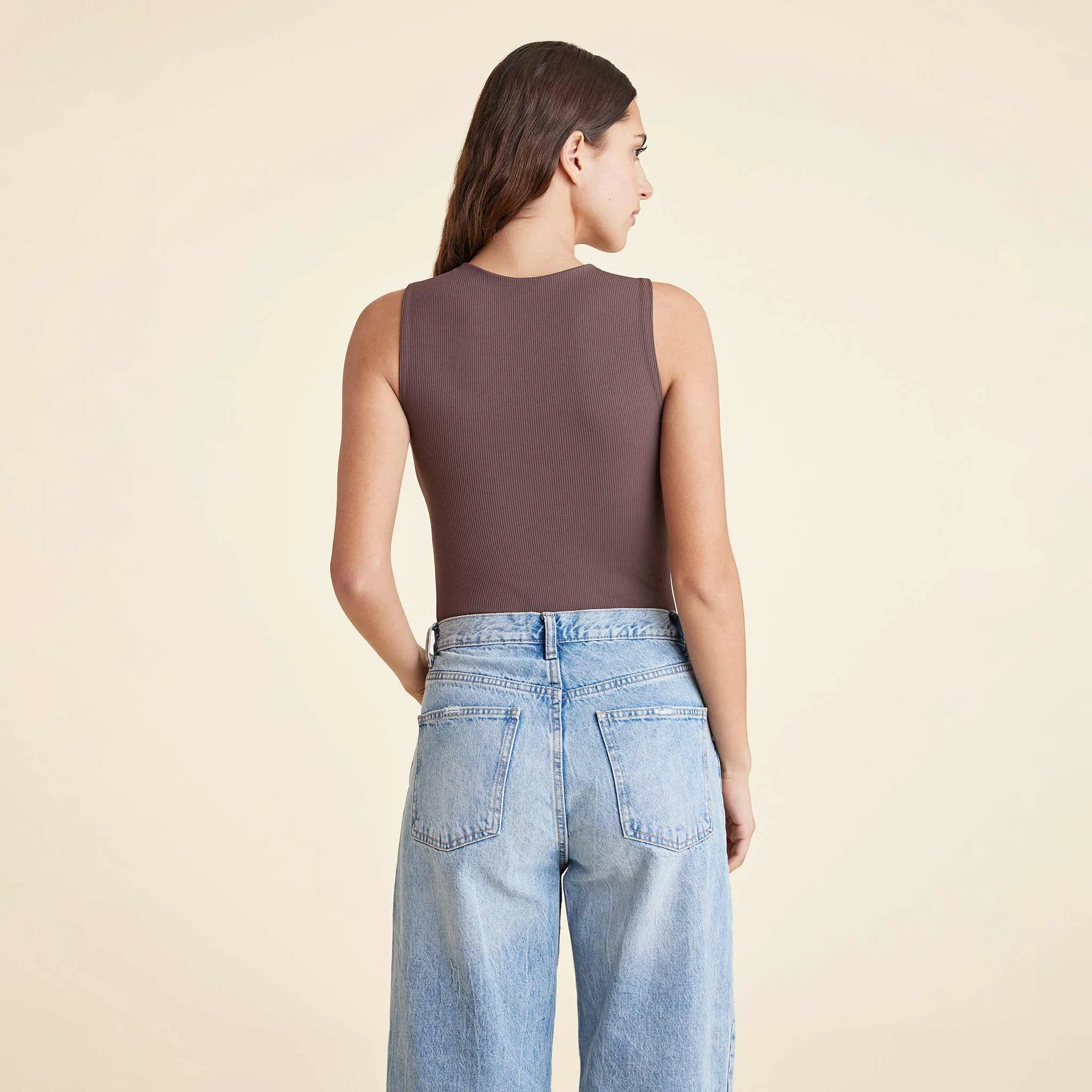 Ribbed Crewneck Tank Bodysuit | Coffee sold by nuuds product image thumbnail 4