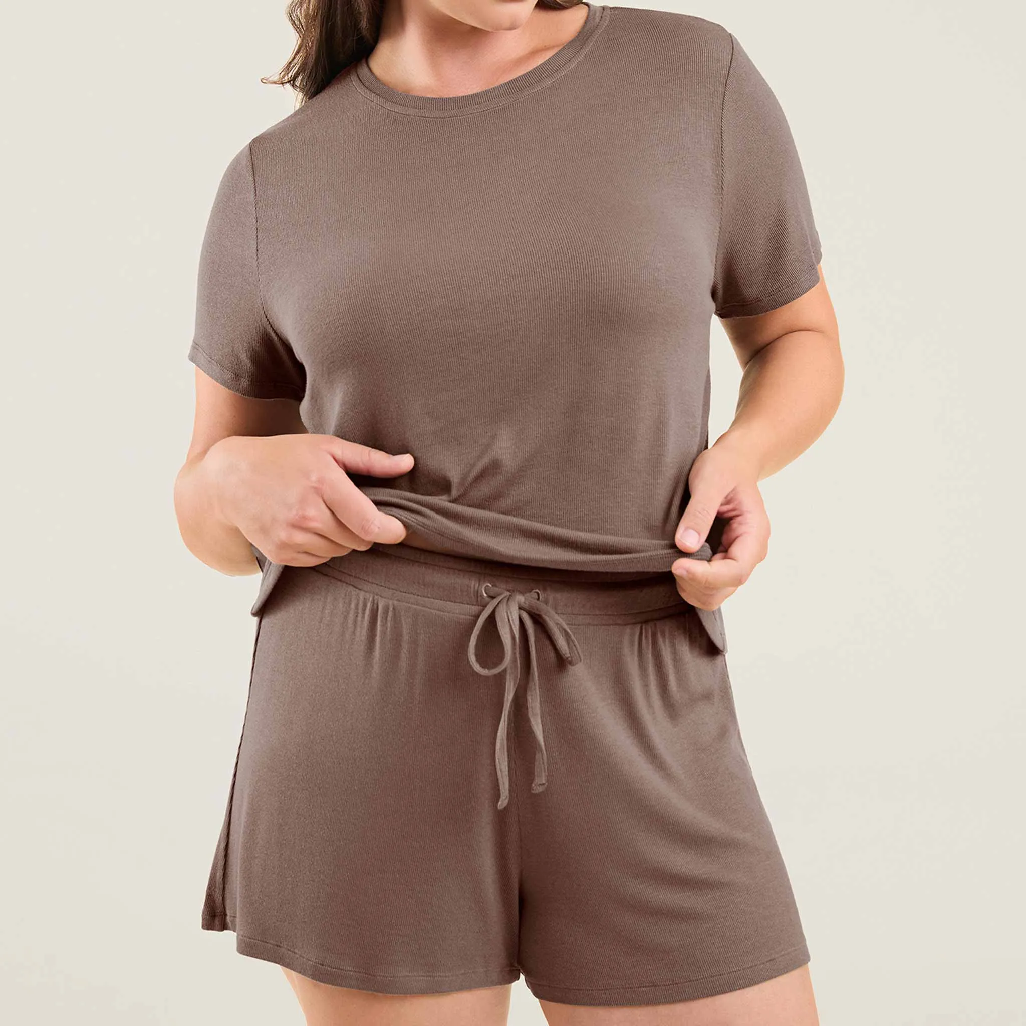 Ribbed Pajama Short Set | Mocha sold by nuuds product image thumbnail 5