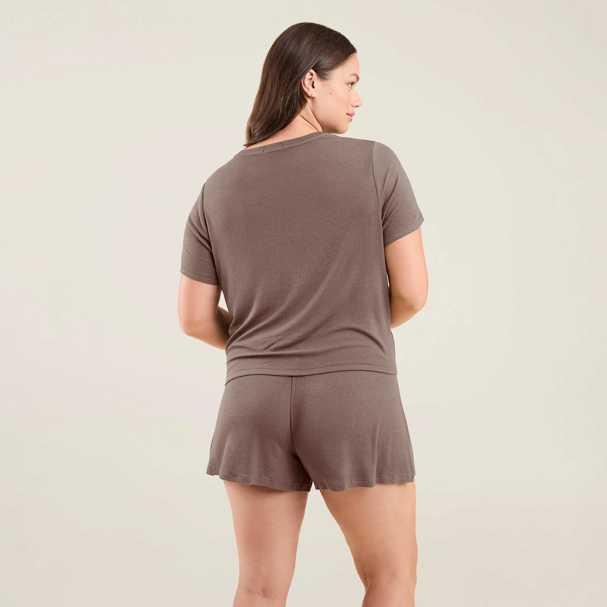 Ribbed Pajama Short Set | Mocha sold by nuuds product image thumbnail 4