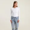 Cotton Stretch Long Sleeve Crewneck Bodysuit | White sold by nuuds