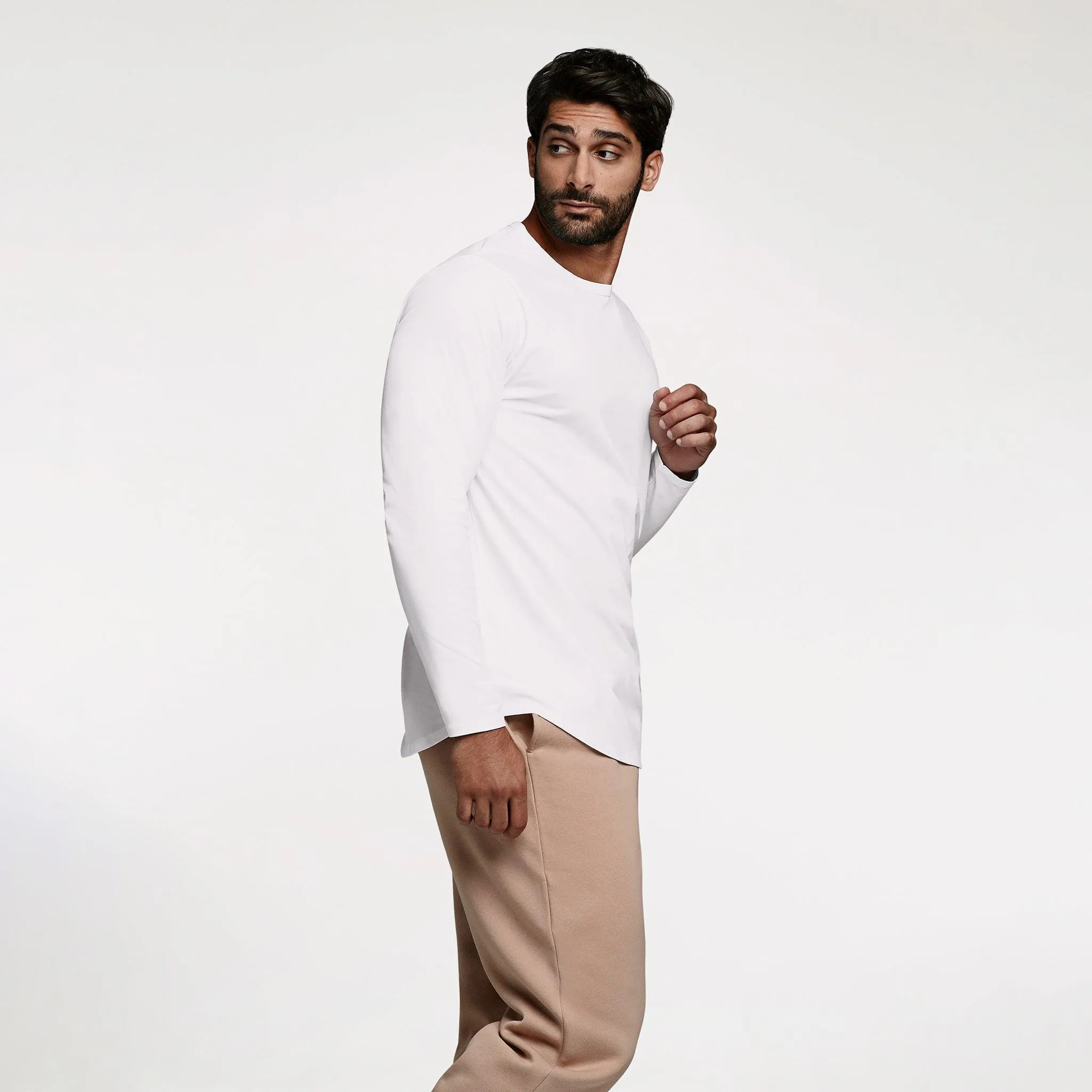 Long Sleeve Curved Hem T-Shirt | White sold by nuuds product image thumbnail 4