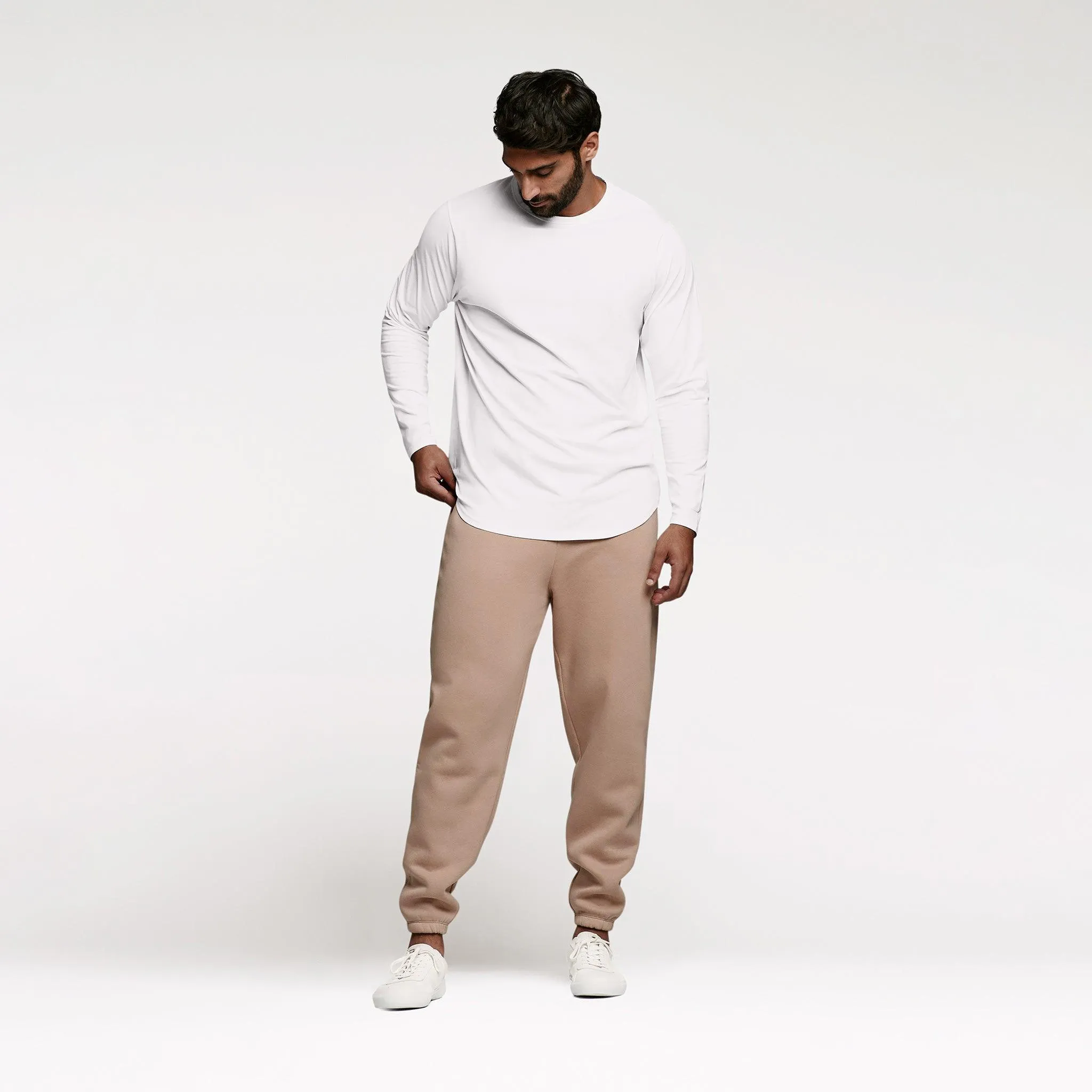 Long Sleeve Curved Hem T-Shirt | White sold by nuuds product image thumbnail 2
