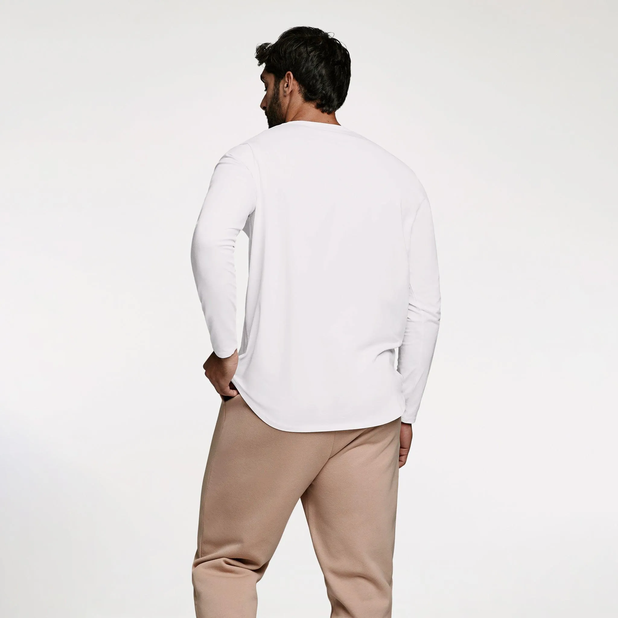 Long Sleeve Curved Hem T-Shirt | White sold by nuuds product image thumbnail 5