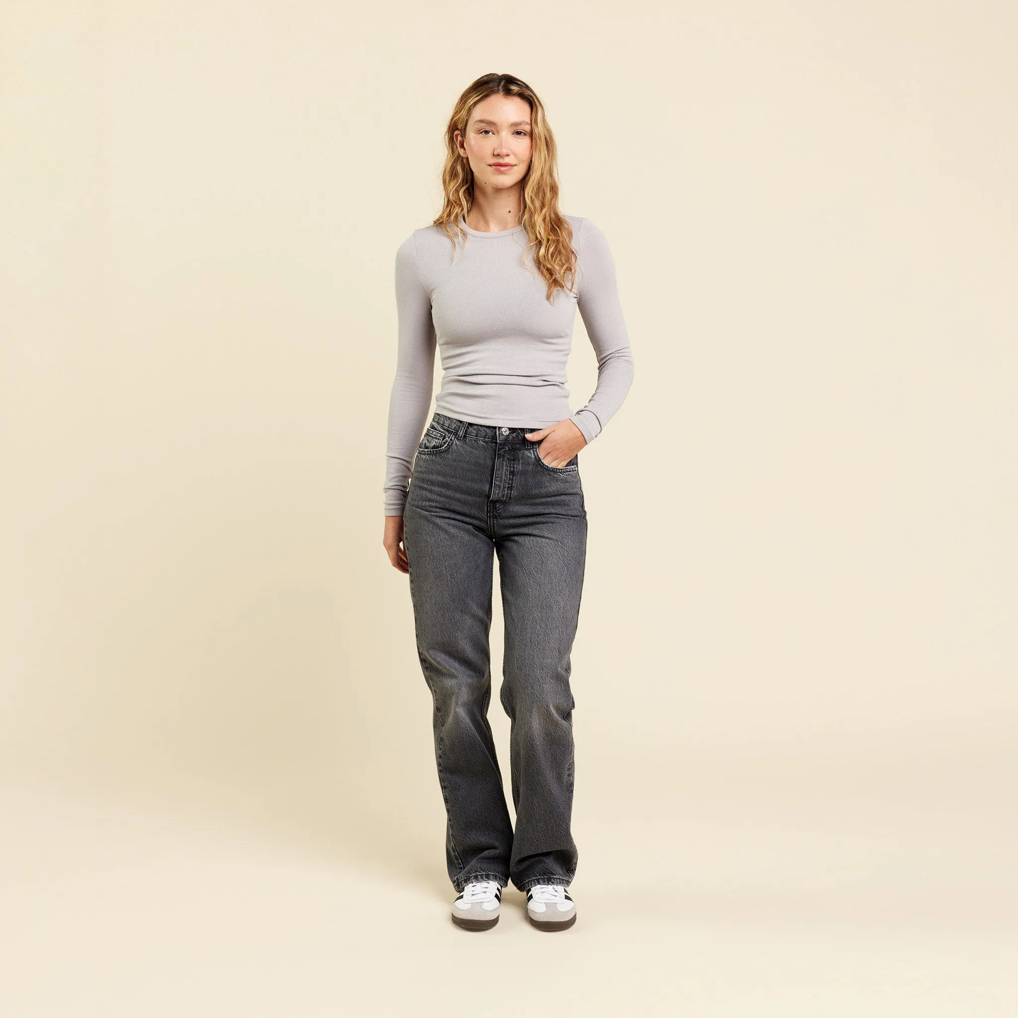 Slinky Rib Long Sleeve Shirt | Stone sold by nuuds product image thumbnail 2