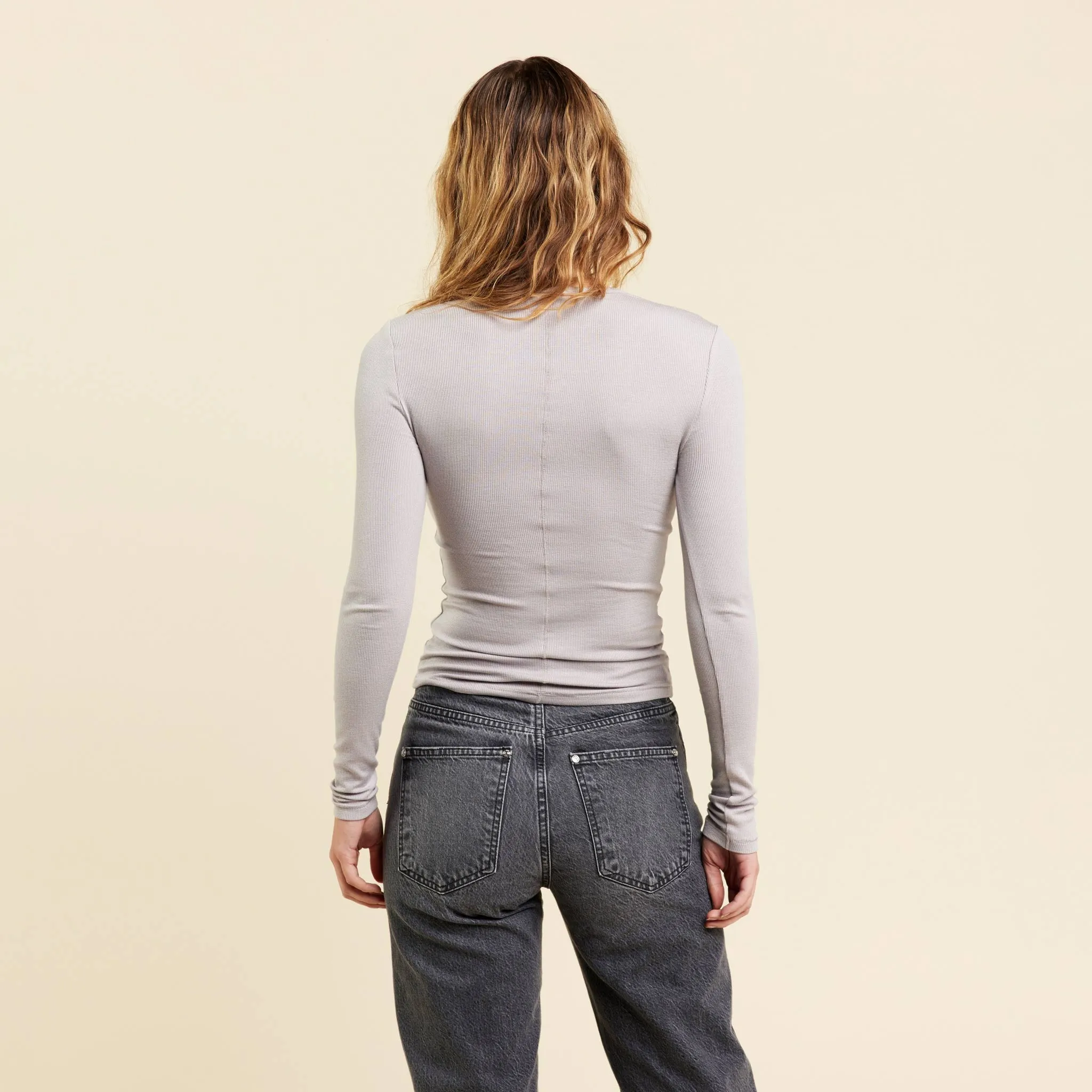 Slinky Rib Long Sleeve Shirt | Stone sold by nuuds product image thumbnail 4
