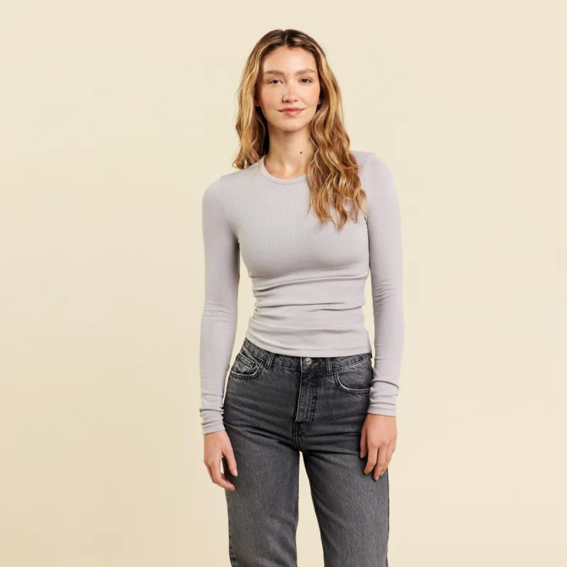 Slinky Rib Long Sleeve Shirt | Stone sold by nuuds
