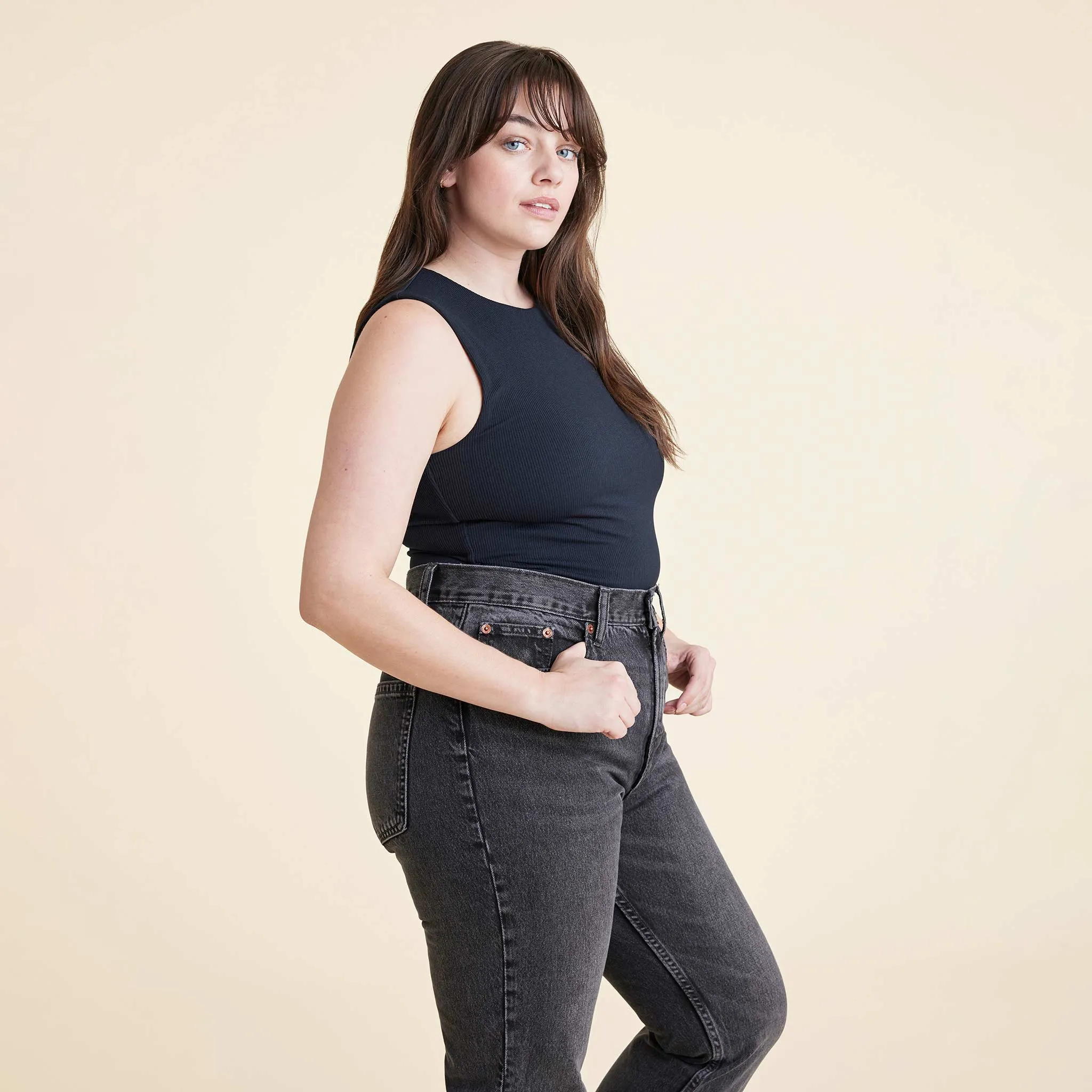 Ribbed Crewneck Tank Bodysuit | Black sold by nuuds product image thumbnail 3