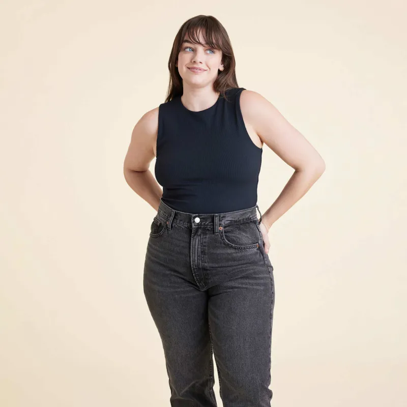 Ribbed Crewneck Tank Bodysuit | Black sold by nuuds