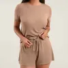 Ribbed Pajama Shorts Set | Cinnamon sold by nuuds